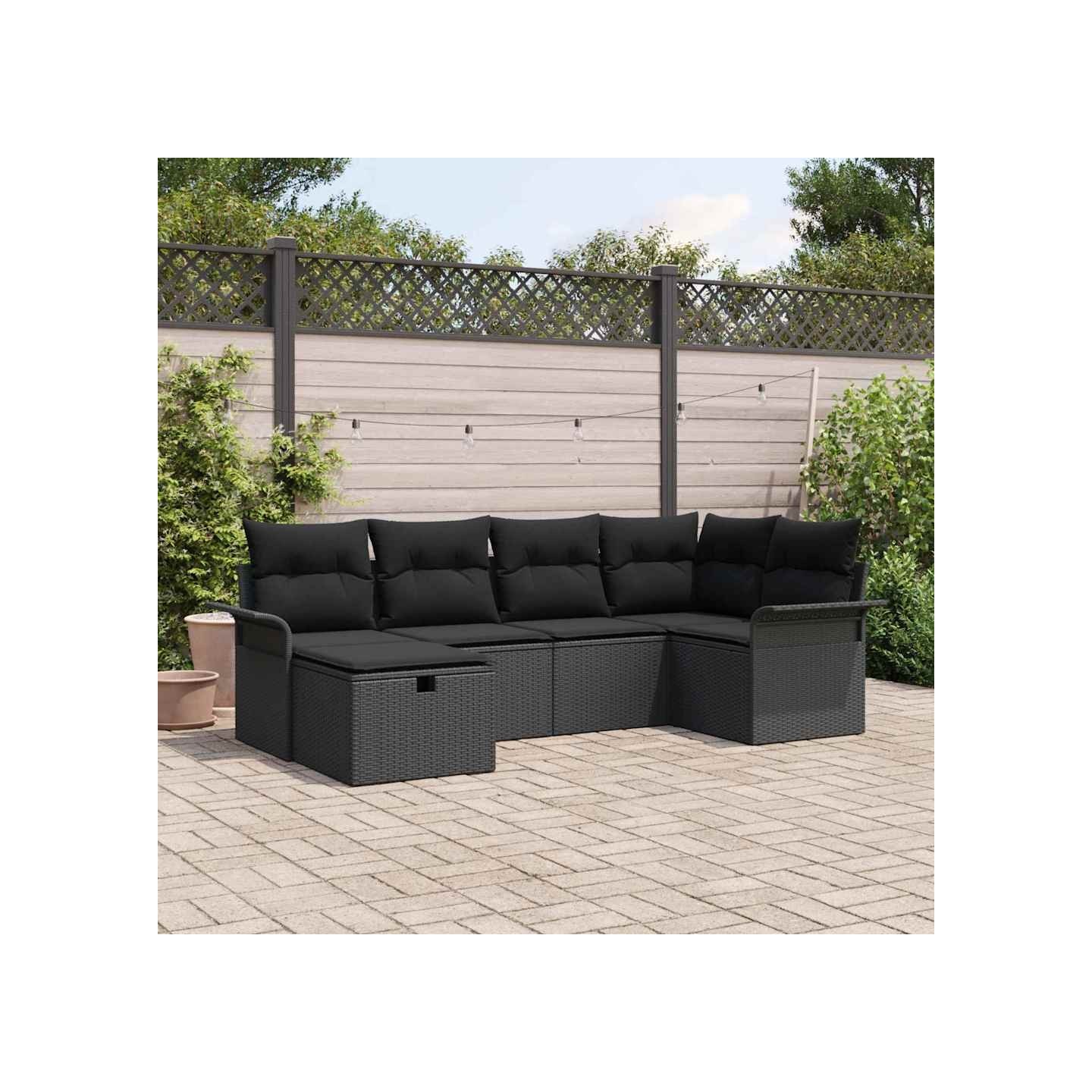 Ensemble de canapé de jardin 6 pc Noir polyrotin