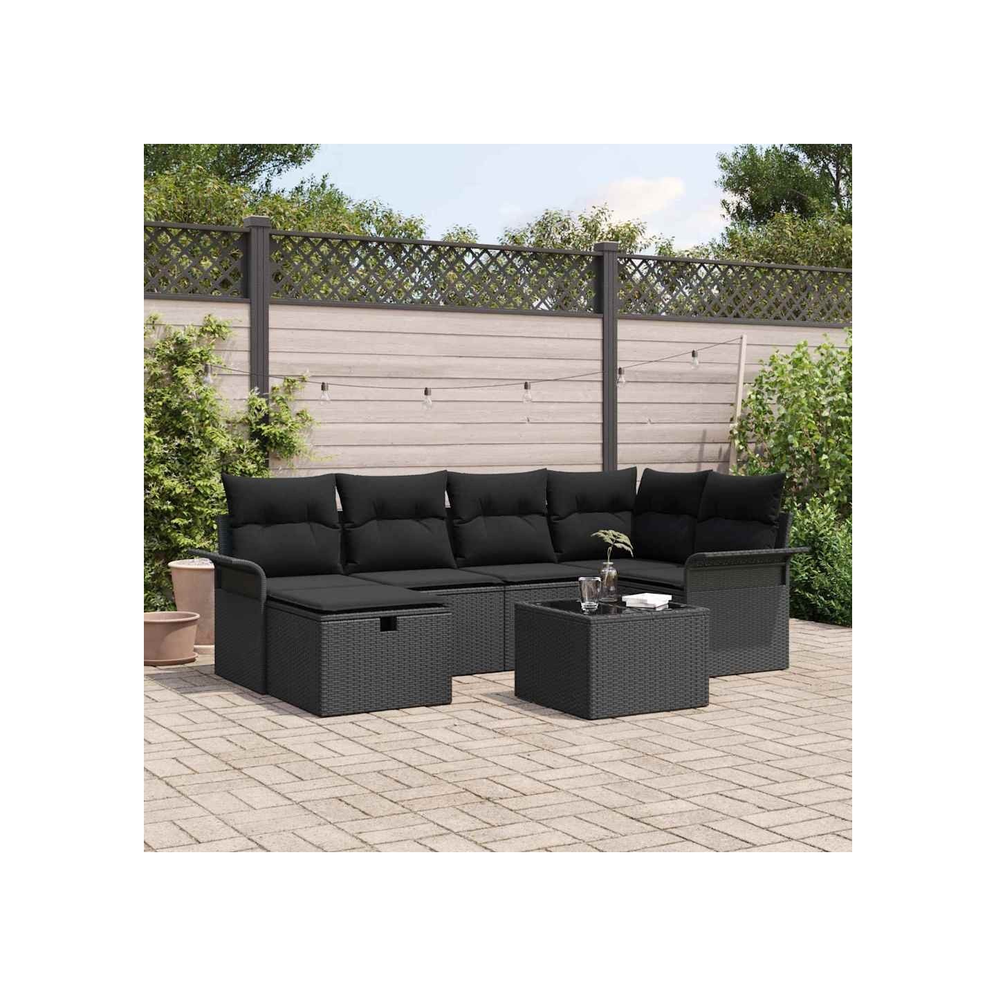Ensemble de canapé de jardin 7 pc Noir polyrotin