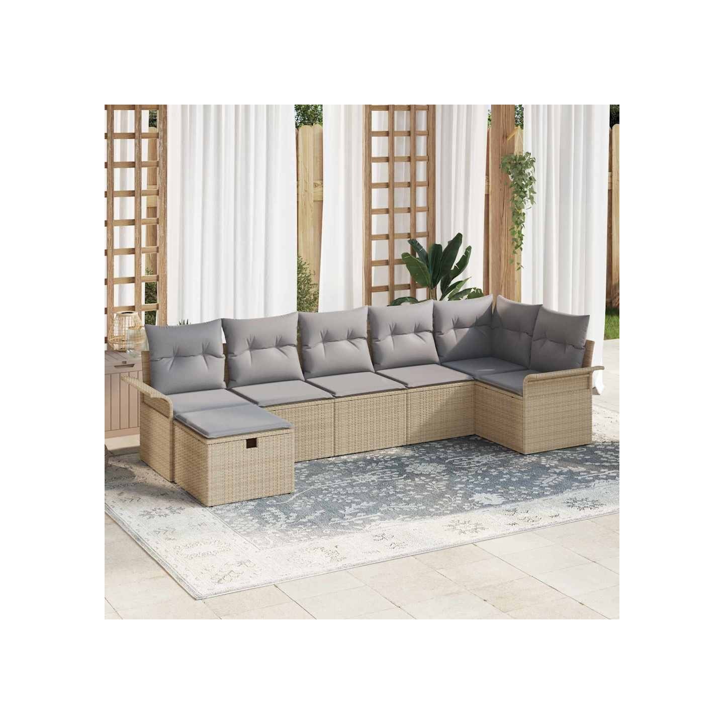 Ensemble de canapé de jardin 7 pc Beige et Gris clair polyrotin