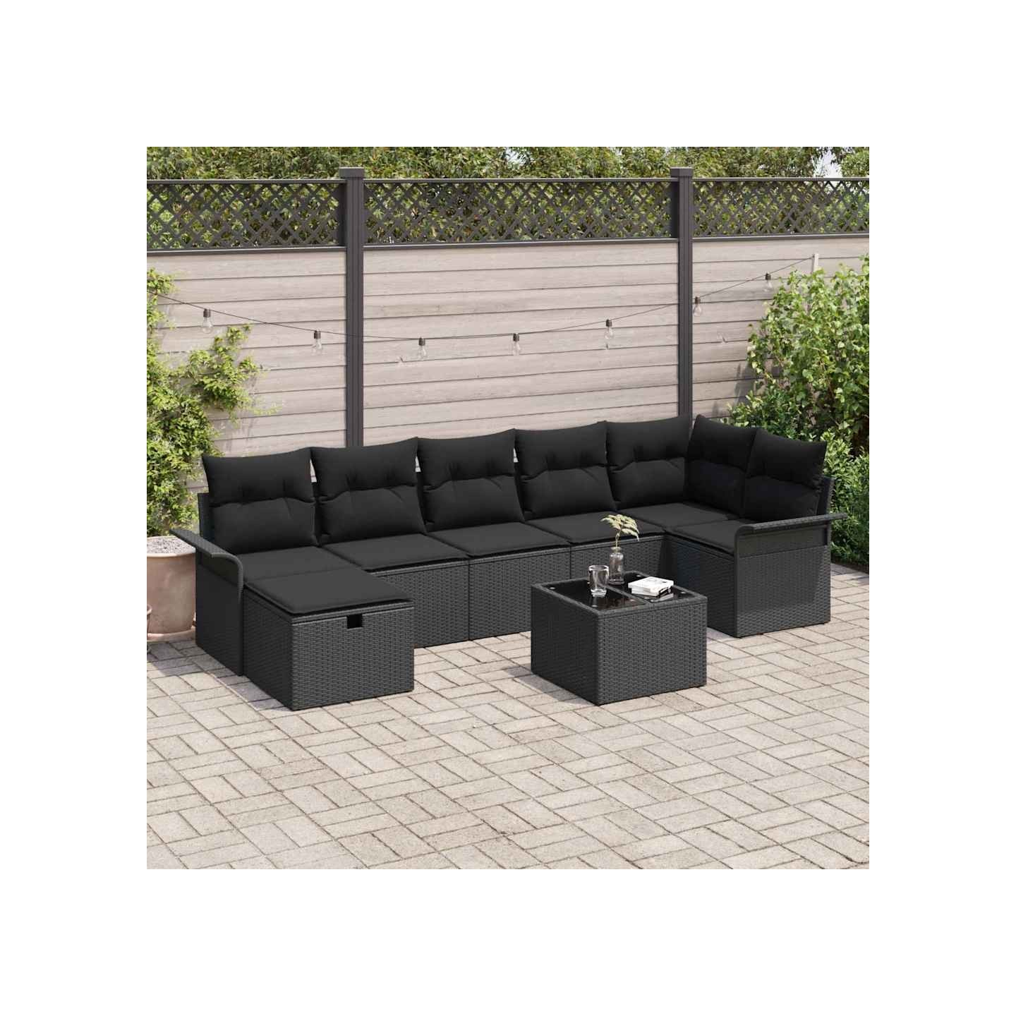 Ensemble de canapé de jardin 8 pc Noir polyrotin