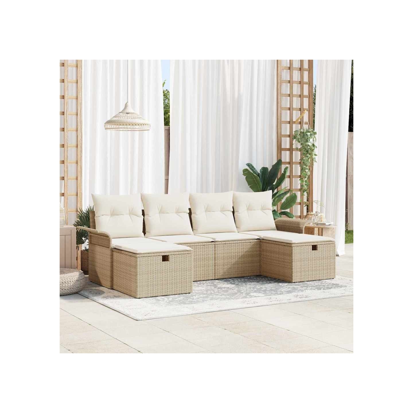 Ensemble de canapé de jardin 6 pc Beige et crème polyrotin