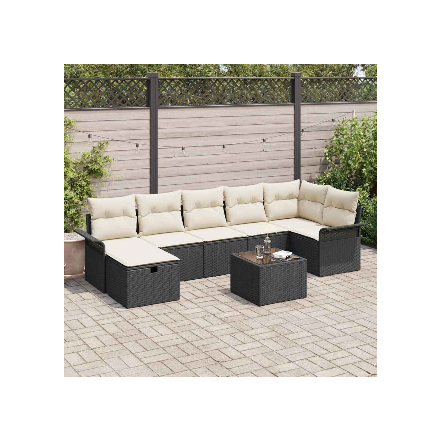 Ensemble de canapé de jardin 8 pc Noir et Crème polyrotin