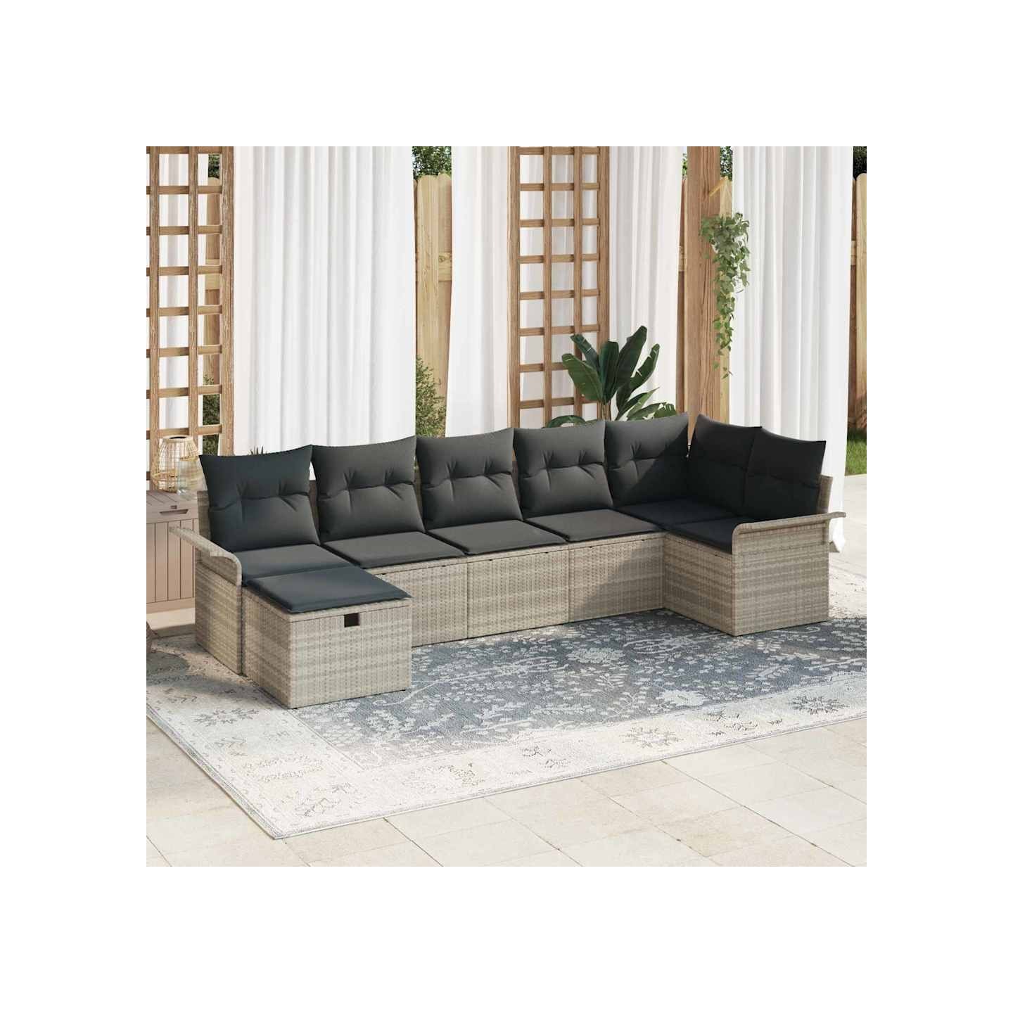 Ensemble de canapé de jardin 7 pc Gris clair polyrotin