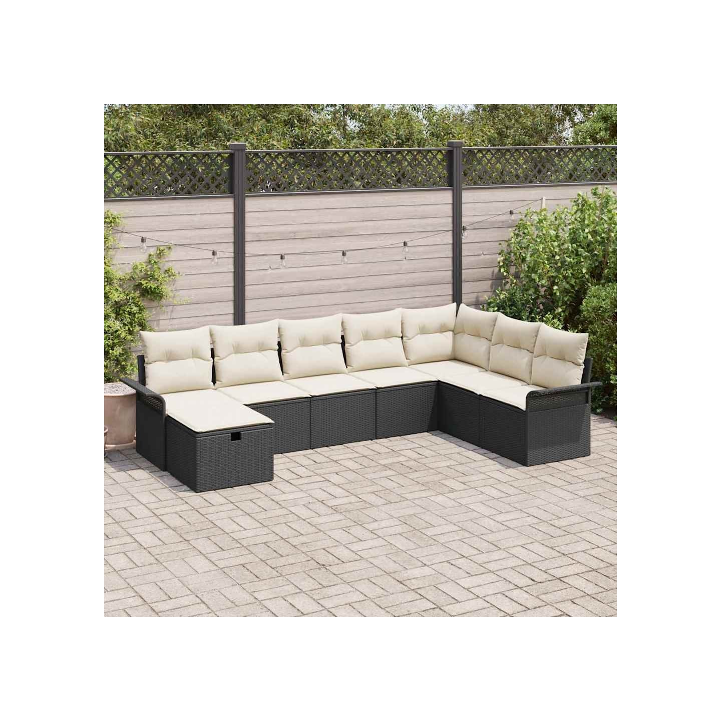 Ensemble de canapé de jardin 8 pc Noir et Crème polyrotin