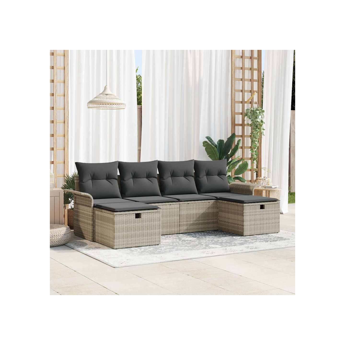 Ensemble de canapé de jardin 6 pc Gris clair polyrotin