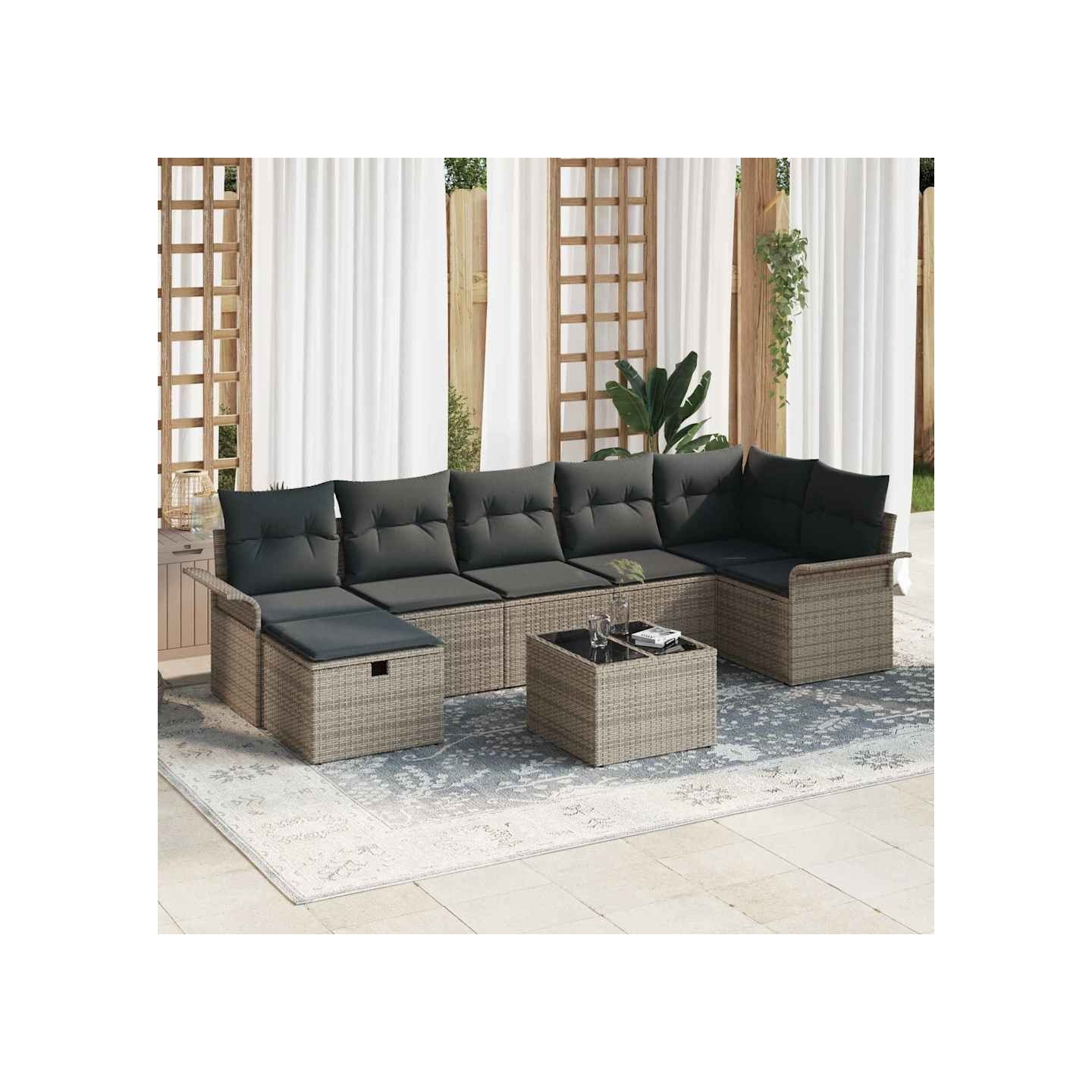 Ensemble de canapé de jardin 8 pc Gris polyrotin