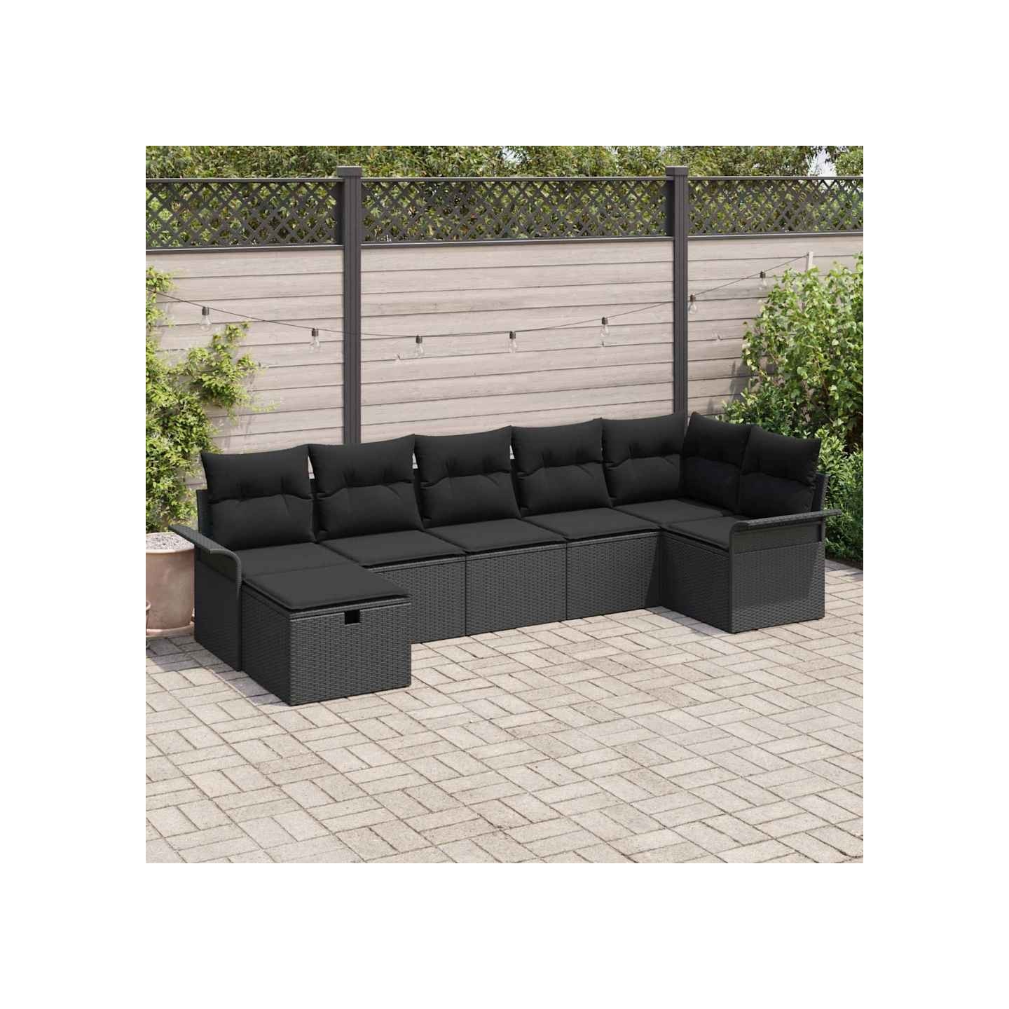 Ensemble de canapé de jardin 7 pc Noir polyrotin