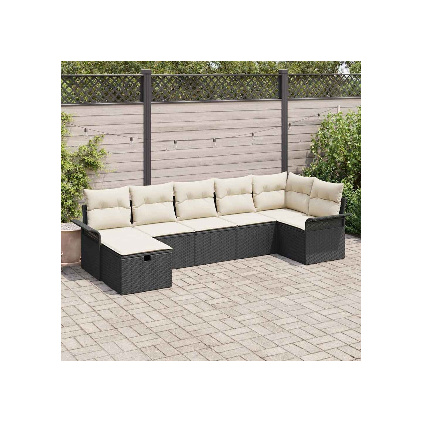 Ensemble de canapé de jardin 7 pc Noir et Crème polyrotin