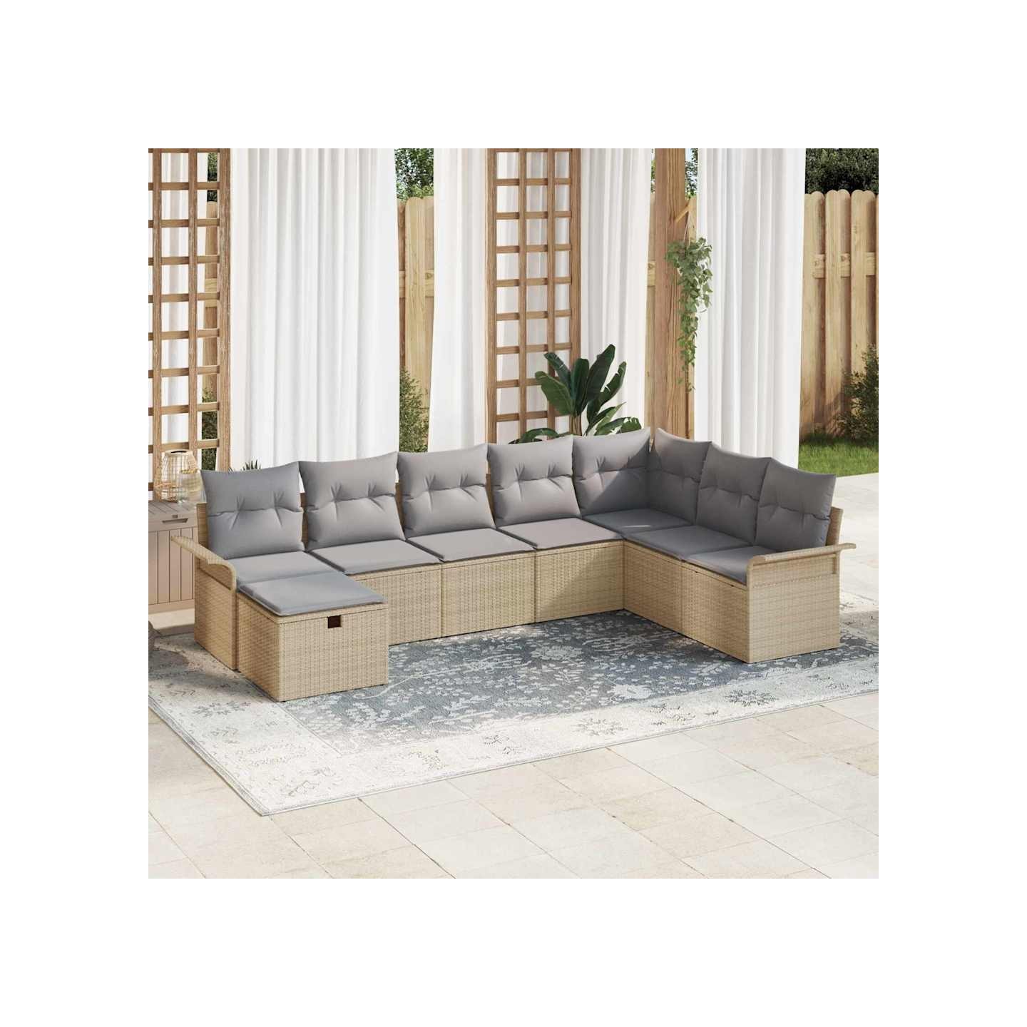 Ensemble de canapé de jardin 8 pc Beige et Gris clair polyrotin