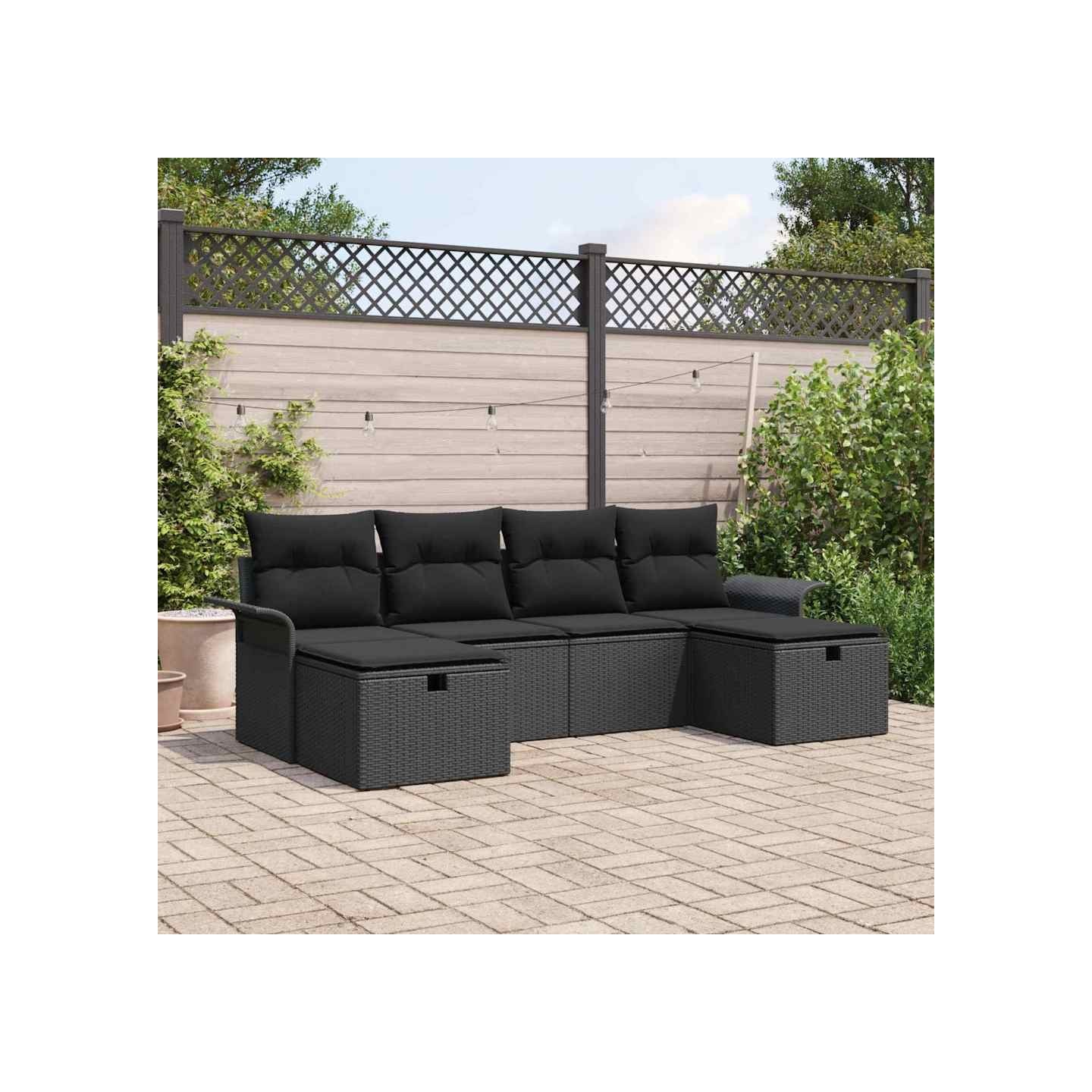 Ensemble de canapé de jardin 6 pc Noir polyrotin