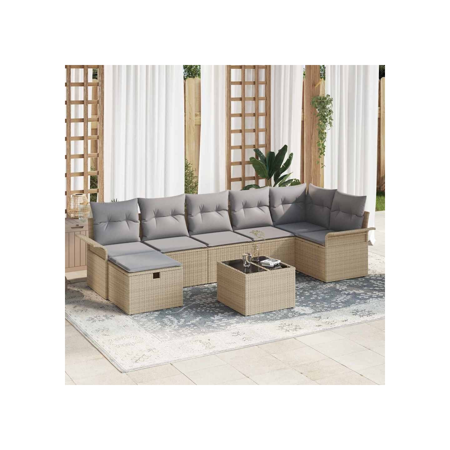 Ensemble de canapé de jardin 8 pc Beige et Gris clair polyrotin