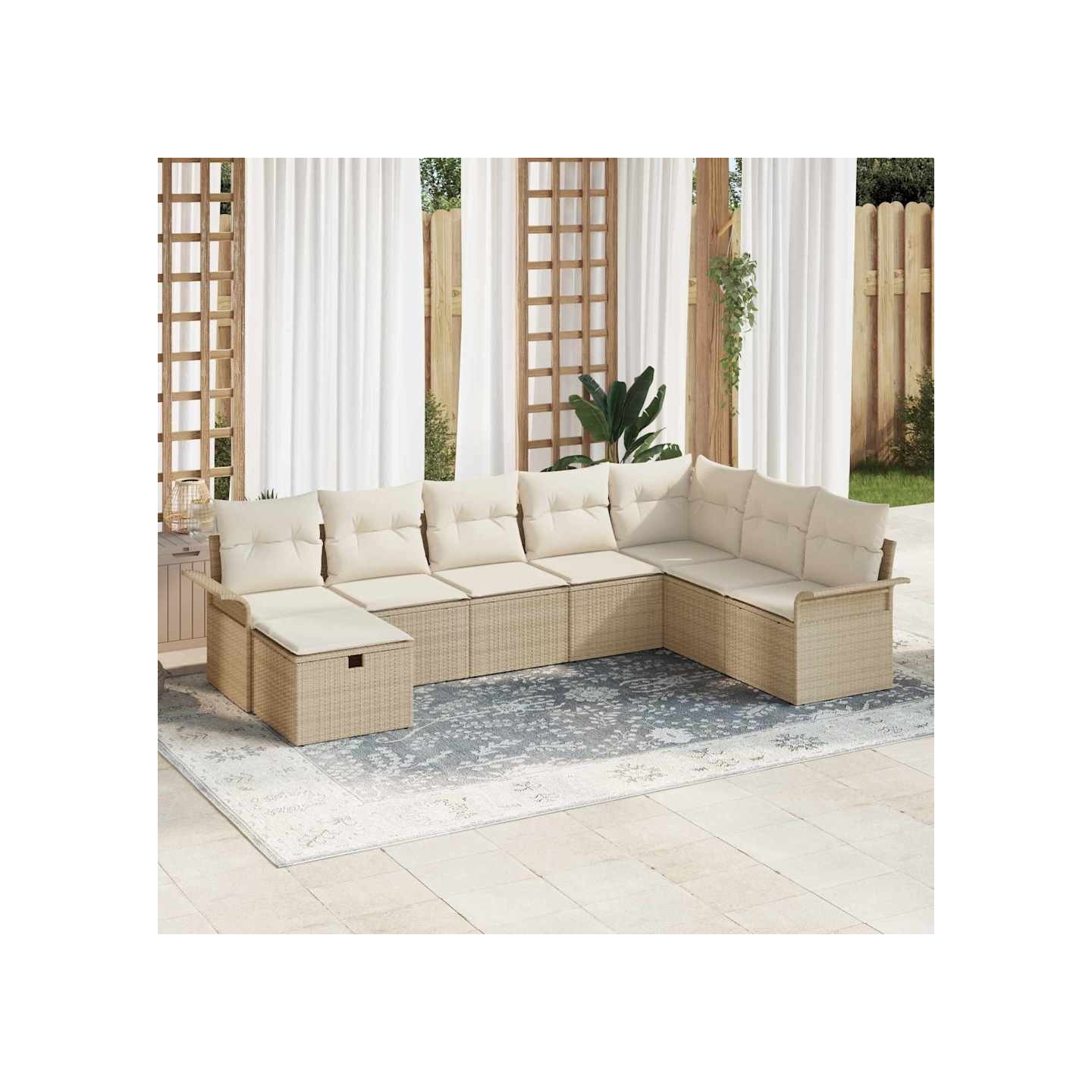 Ensemble de canapé de jardin 8 pc Beige et crème polyrotin