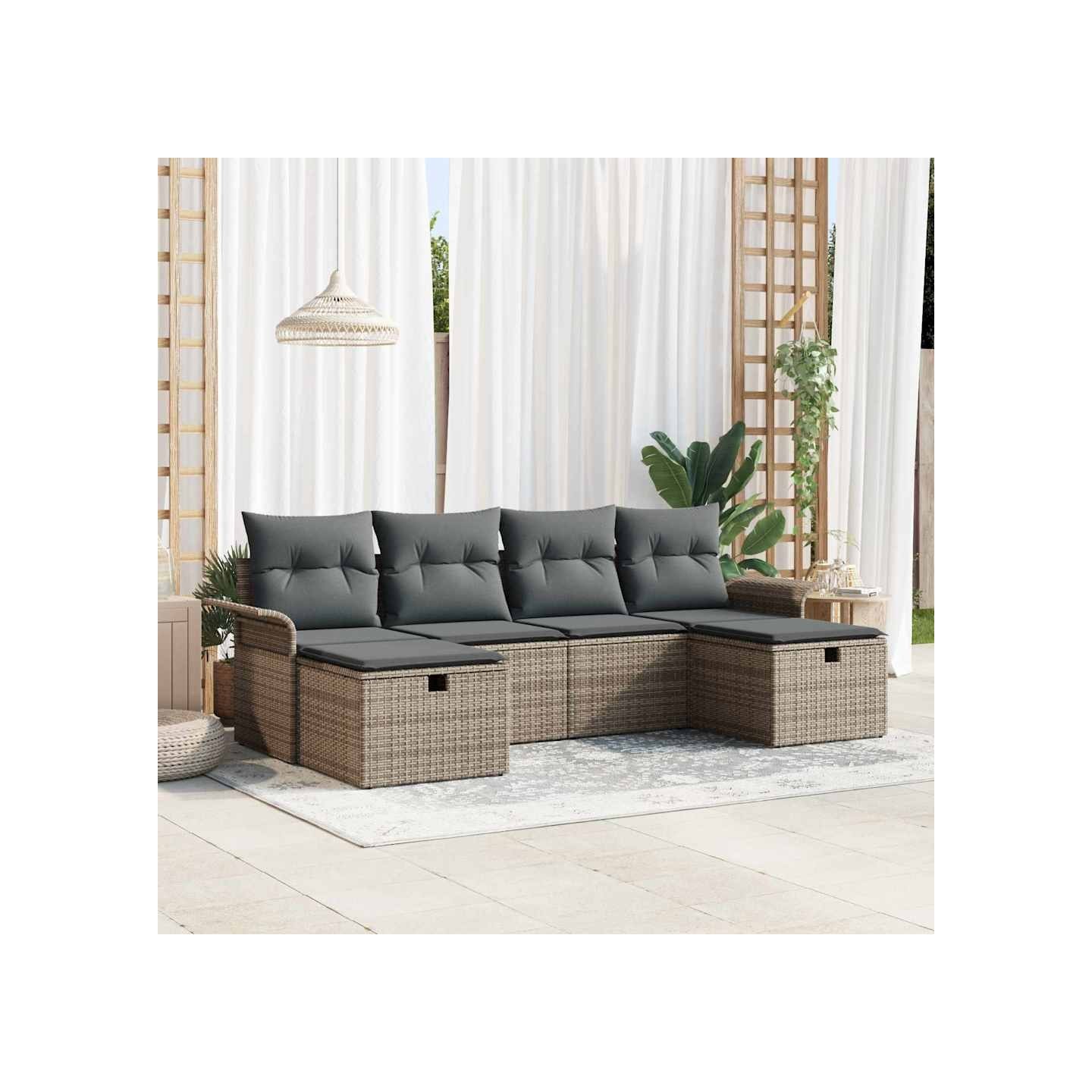 Ensemble de canapé de jardin 6 pc Gris polyrotin