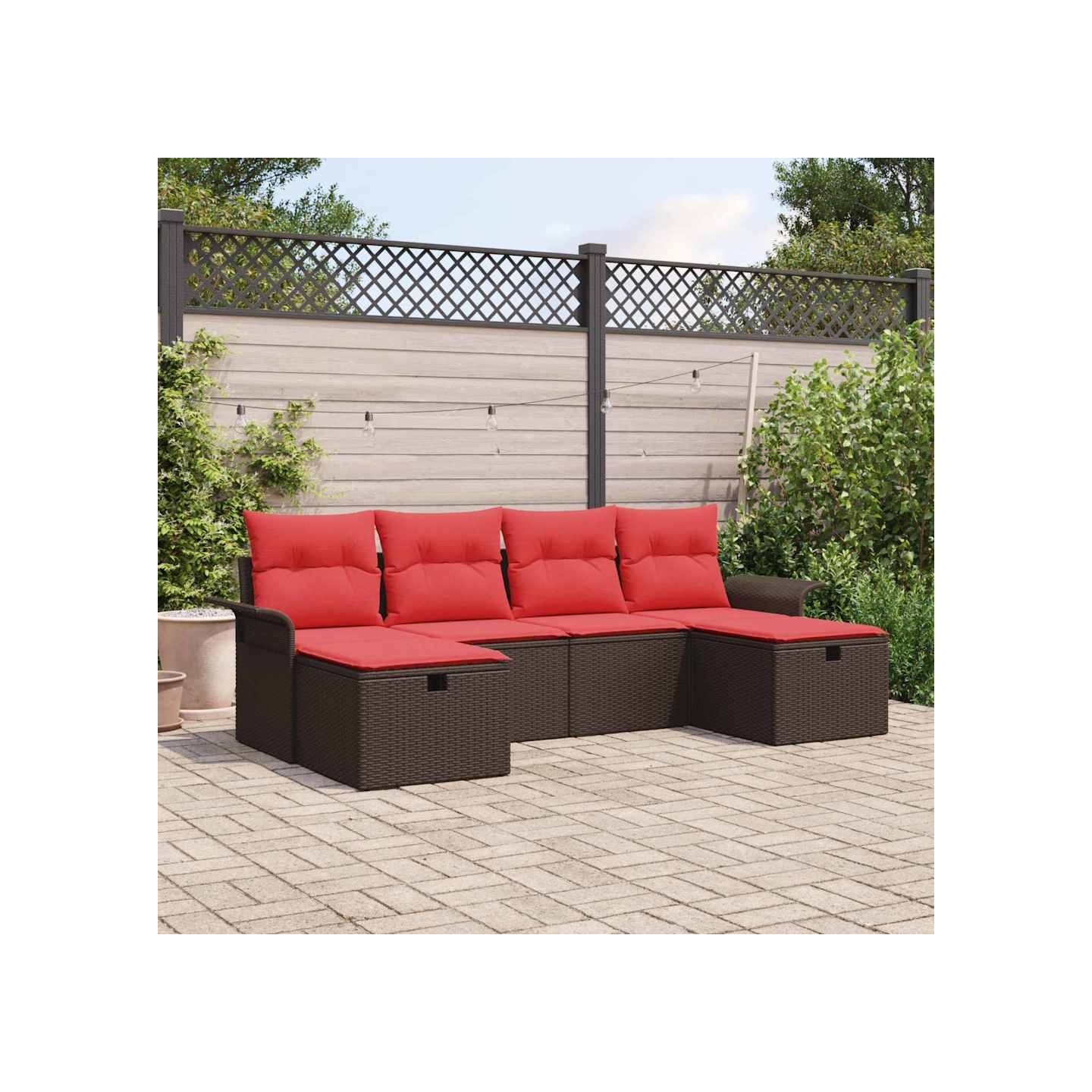Ensemble de canapé de jardin 6 pc Marron et rouge polyrotin