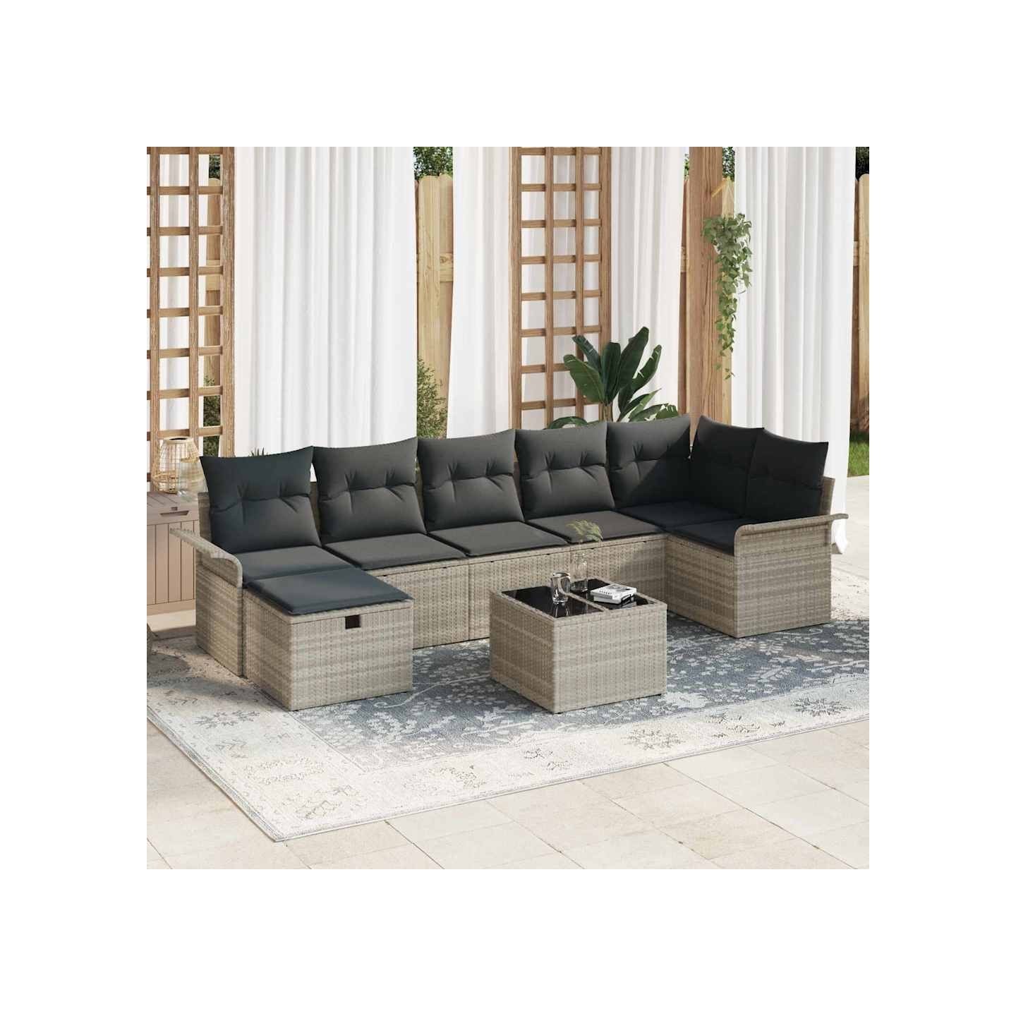 Ensemble de canapé de jardin 8 pc Gris clair polyrotin