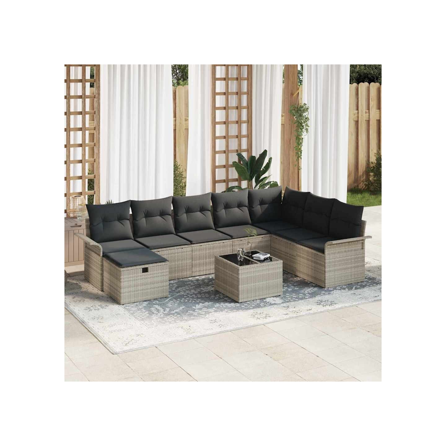 Ensemble de canapé de jardin 9 pc Gris clair polyrotin