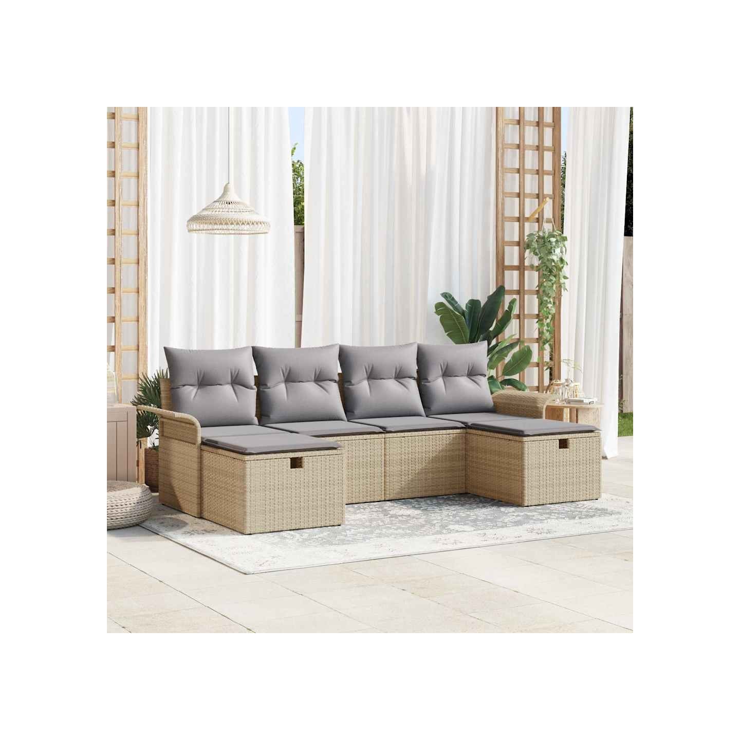 Ensemble de canapé de jardin 6 pc Beige et Gris clair polyrotin