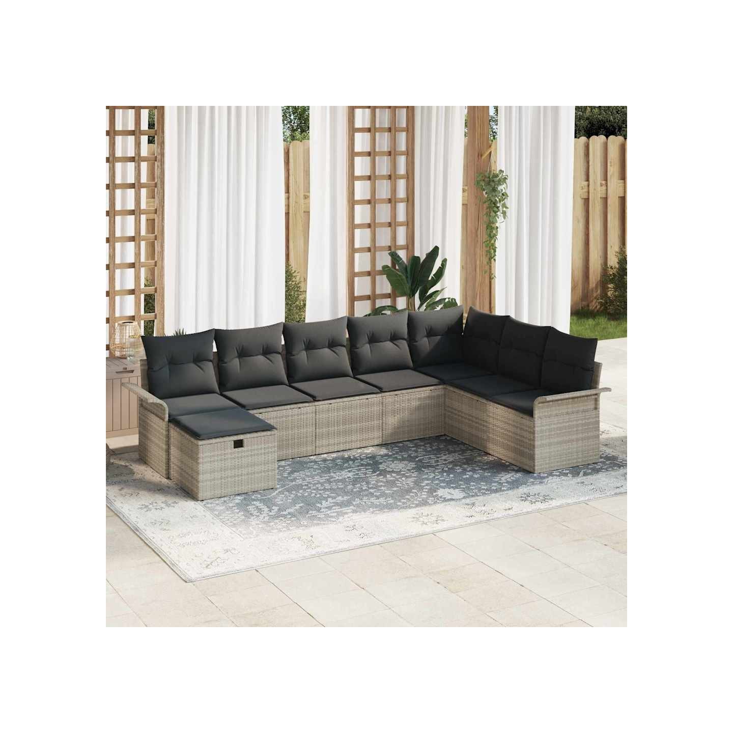 Ensemble de canapé de jardin 8 pc Gris clair polyrotin