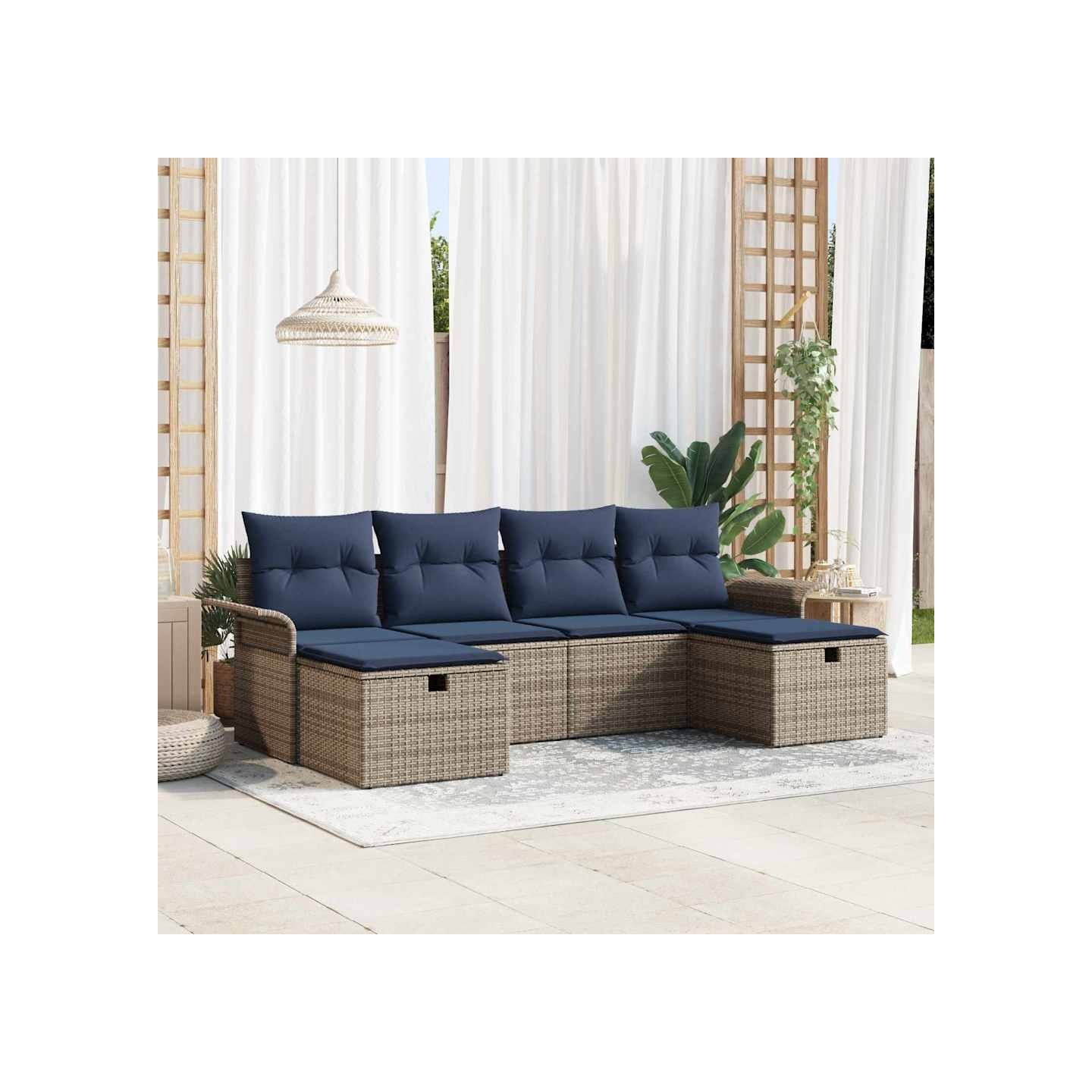Ensemble de canapé de jardin 6 pc Gris et marine polyrotin