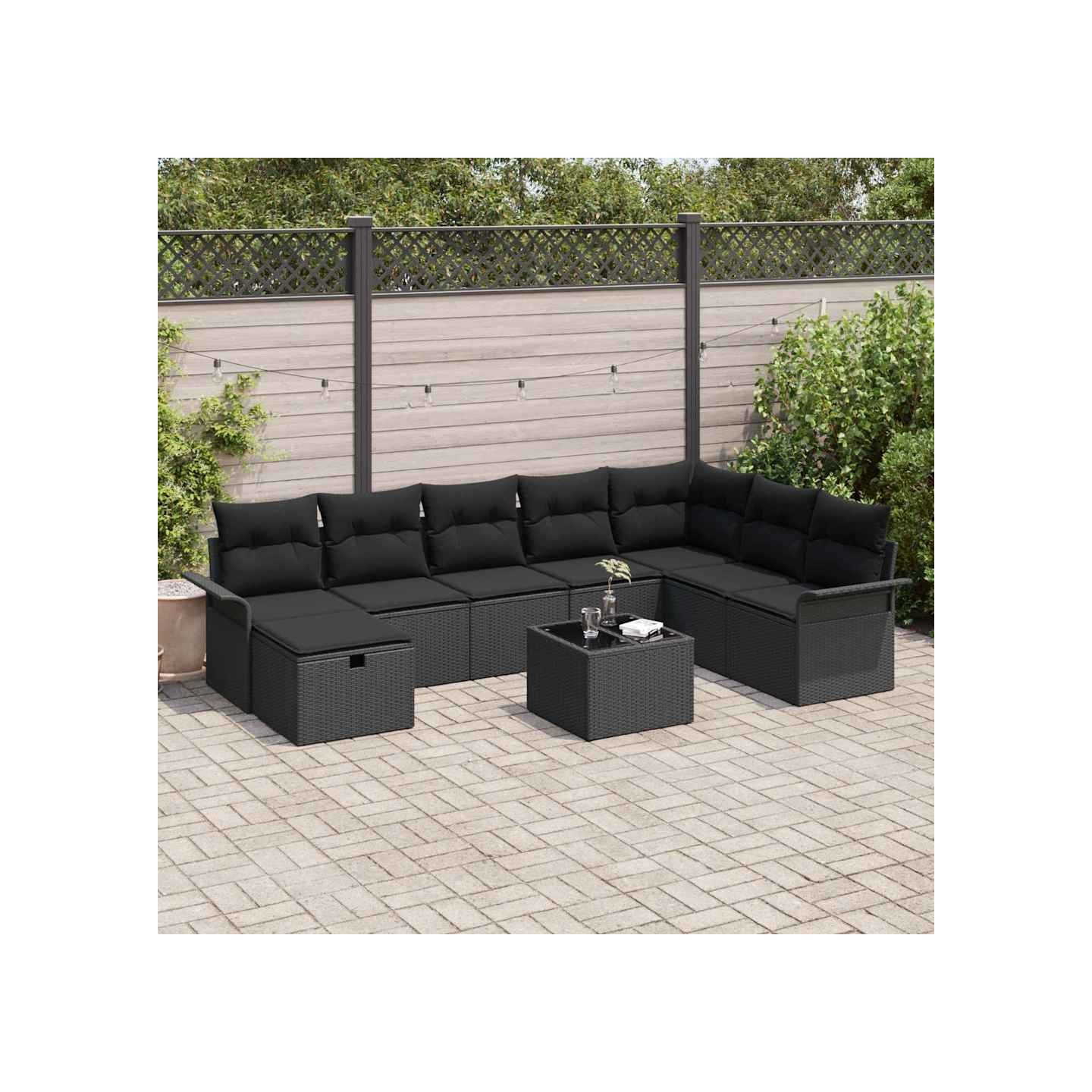 Ensemble de canapé de jardin 9 pc Noir polyrotin
