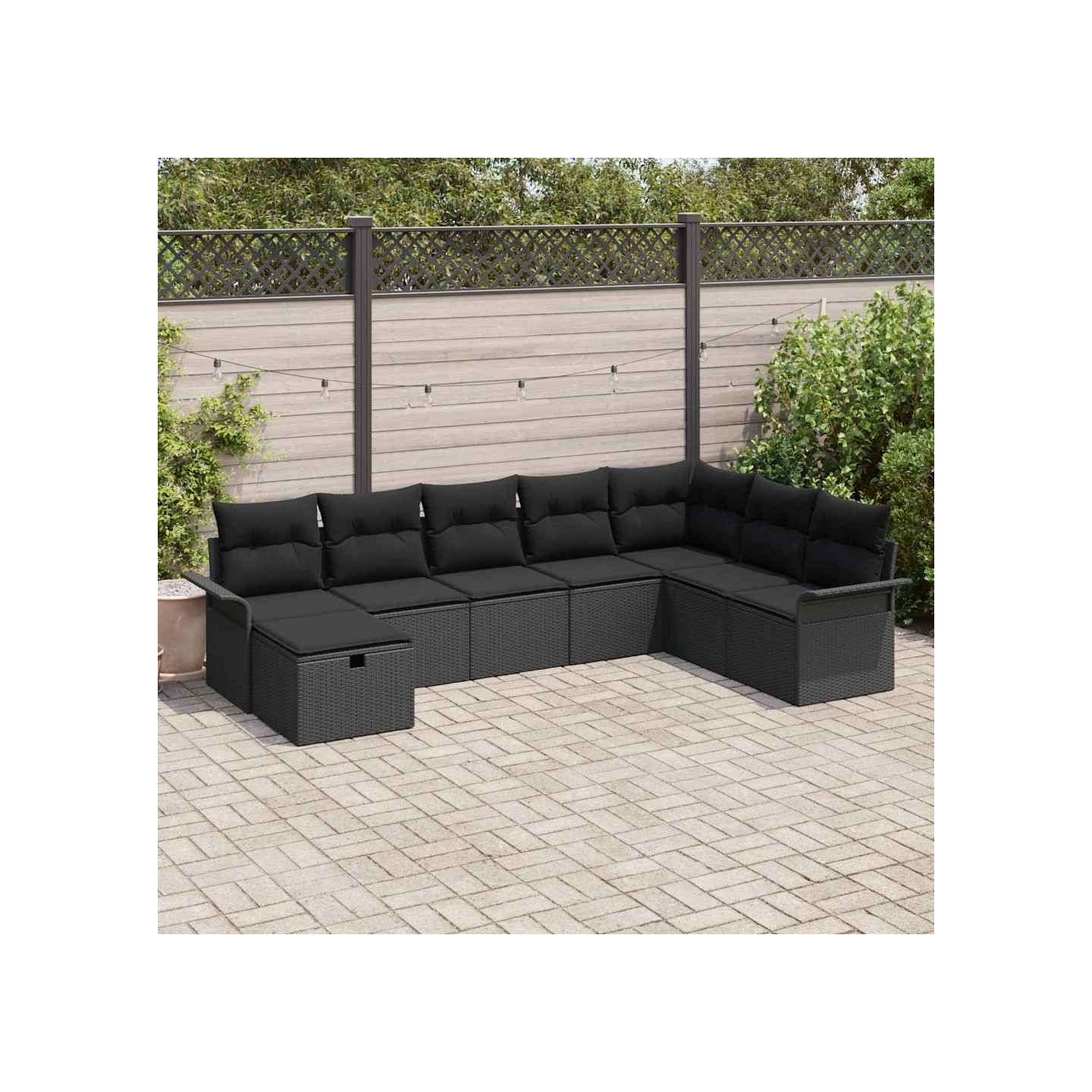 Ensemble de canapé de jardin 8 pc Noir polyrotin