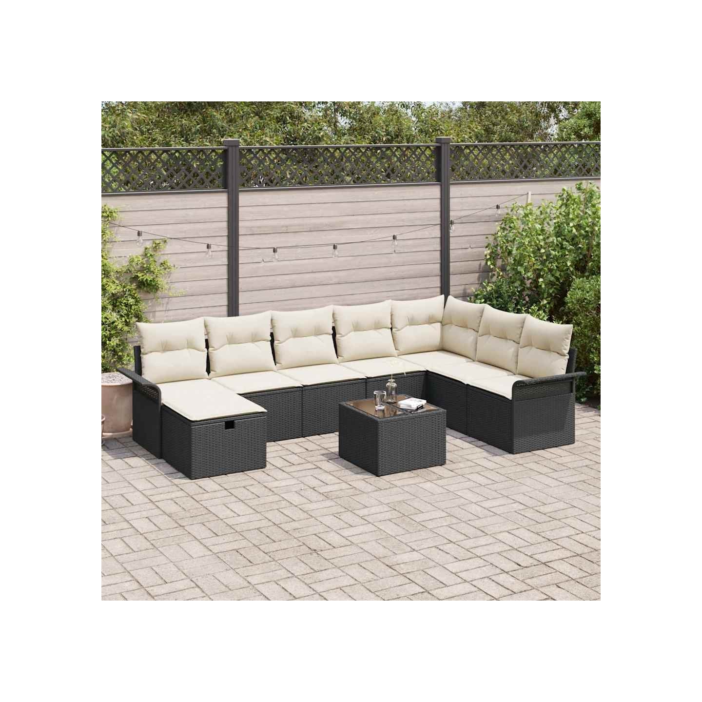 Ensemble de canapé de jardin 9 pc Noir et Crème polyrotin