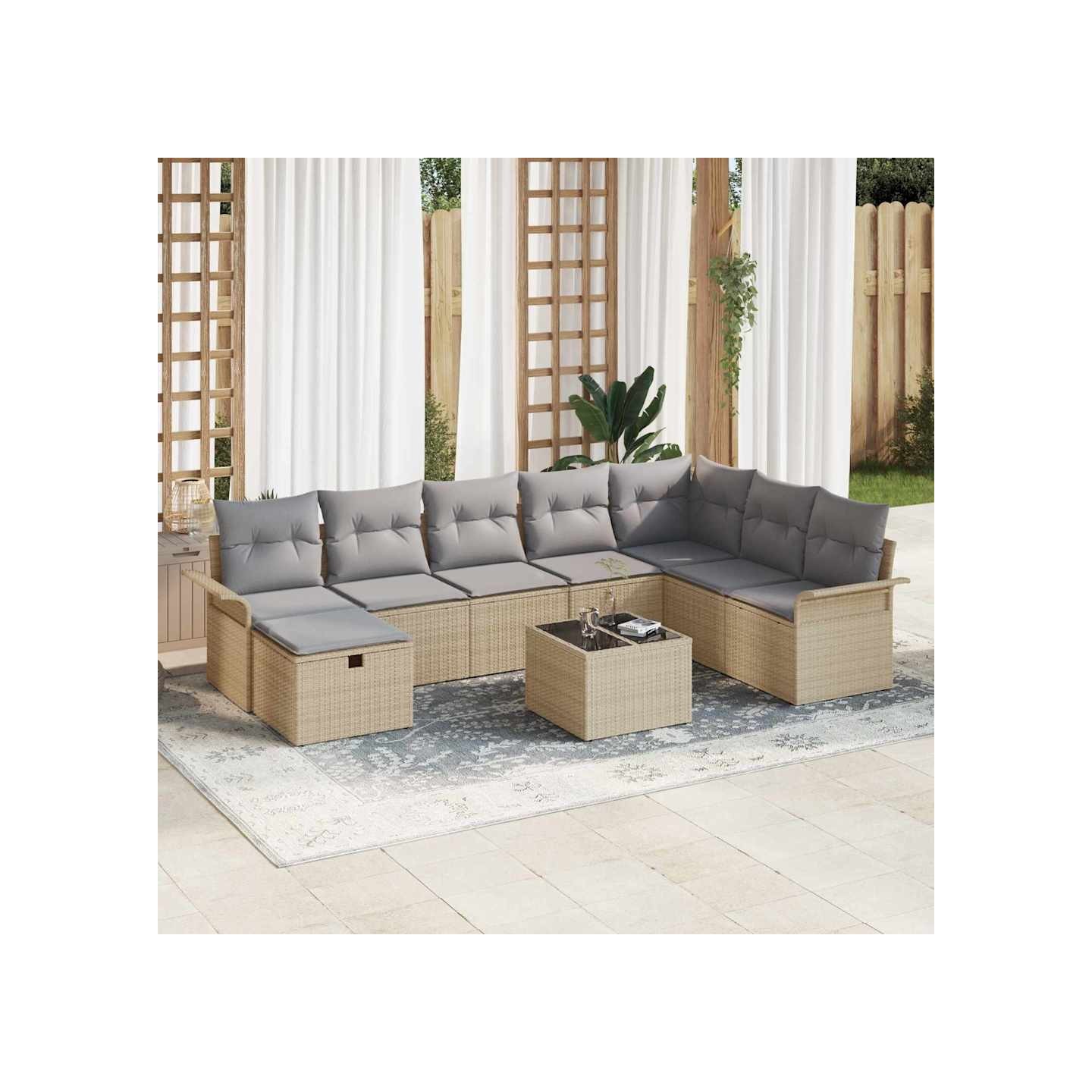 Ensemble de canapé de jardin 9 pc Beige et Gris clair polyrotin