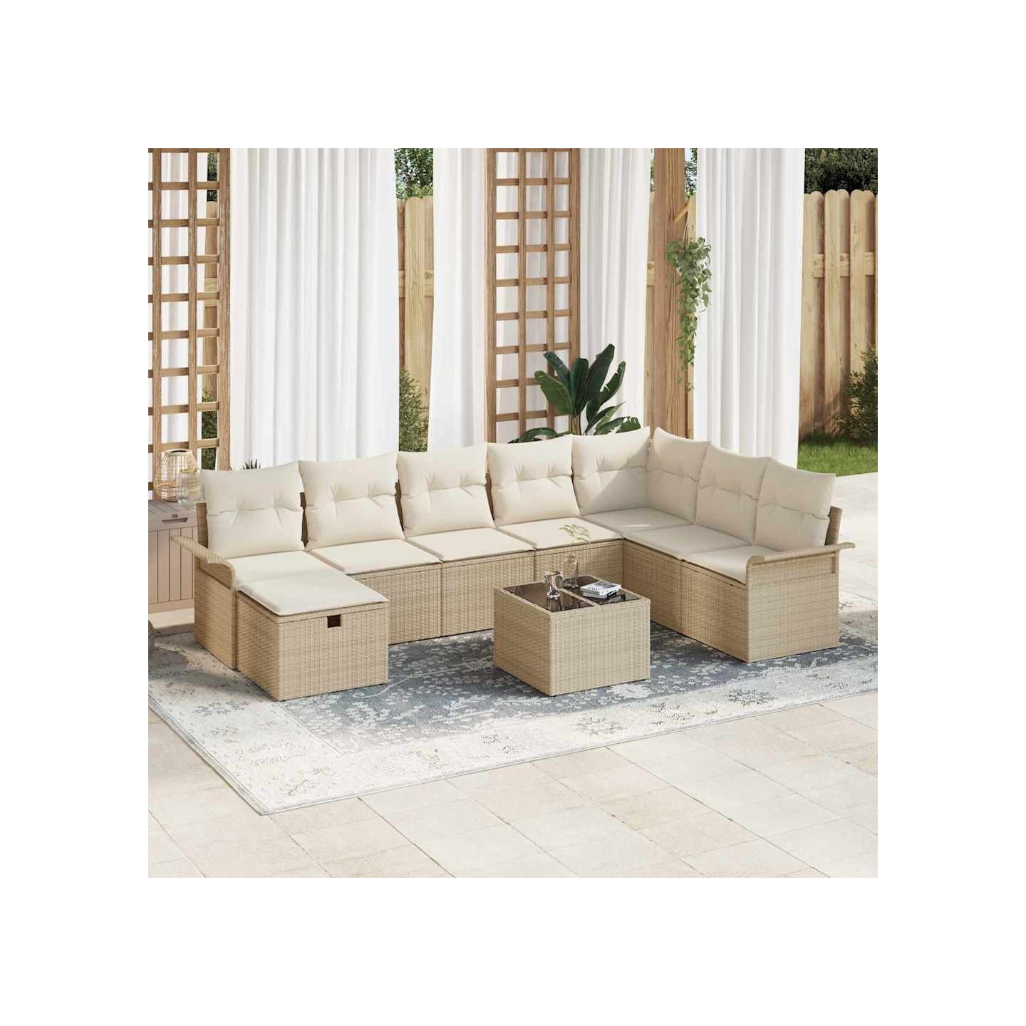Ensemble de canapé de jardin 9 pc Beige et crème polyrotin