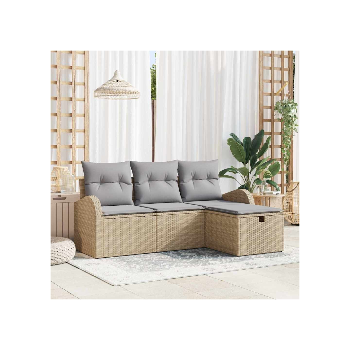 Ensemble de Canapés 4 pc Beige et Gris clair polyrotin