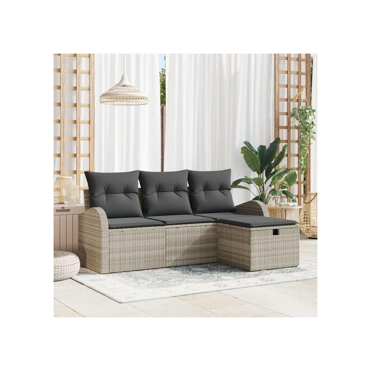 Ensemble de Canapés 4 pc Gris clair polyrotin