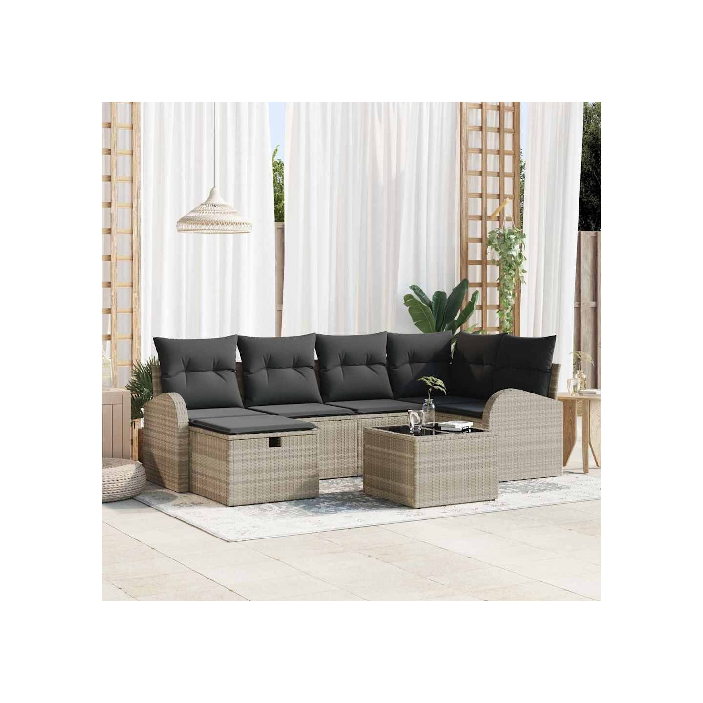 Ensemble de Canapés 7 pc Gris clair polyrotin