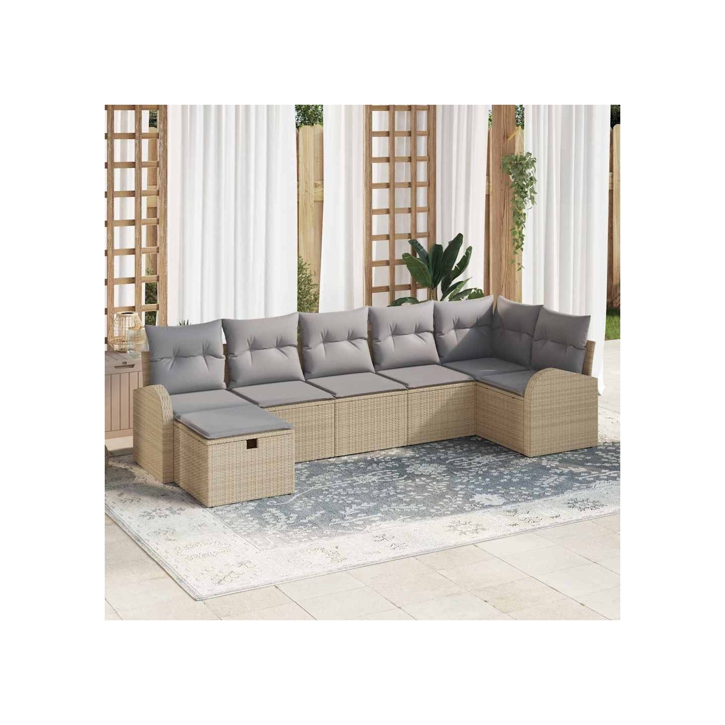 Ensemble de Canapés 7 pc Beige et Gris clair polyrotin