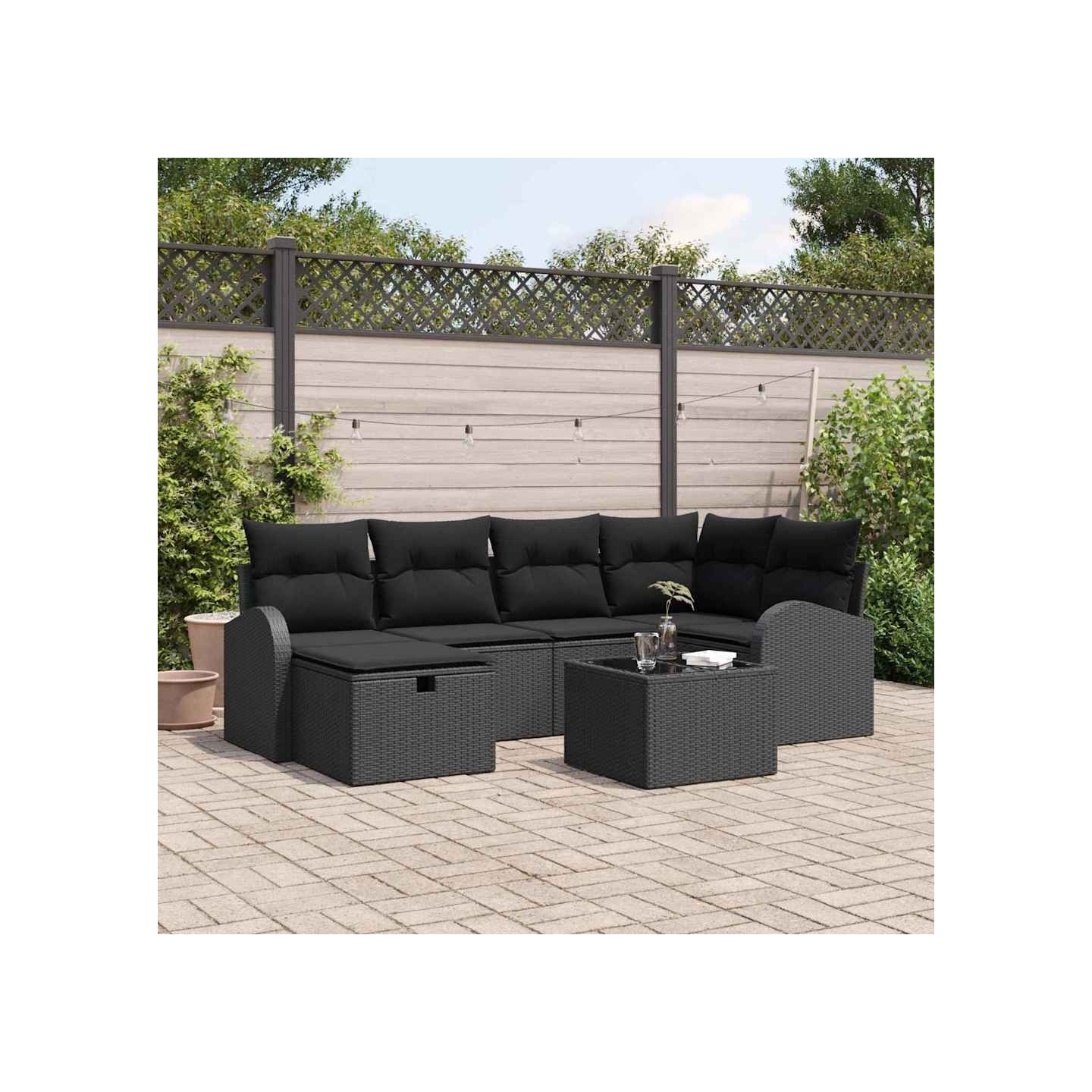 Ensemble de Canapés 7 pc Noir polyrotin