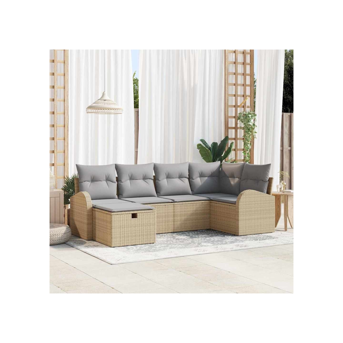 Ensemble de Canapés 6 pc Beige et Gris clair polyrotin