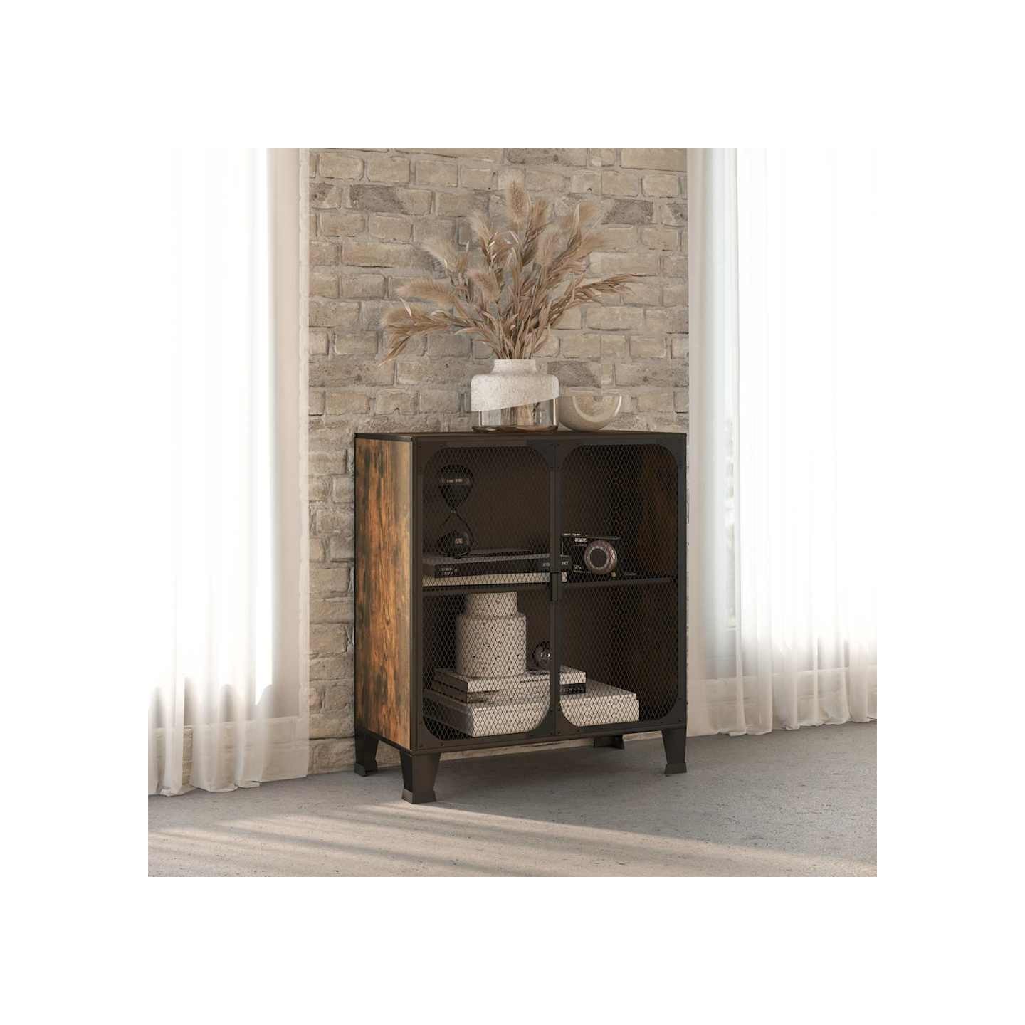 Armoire de rangement Marron rustique 72x36x82 cm Métal et MDF