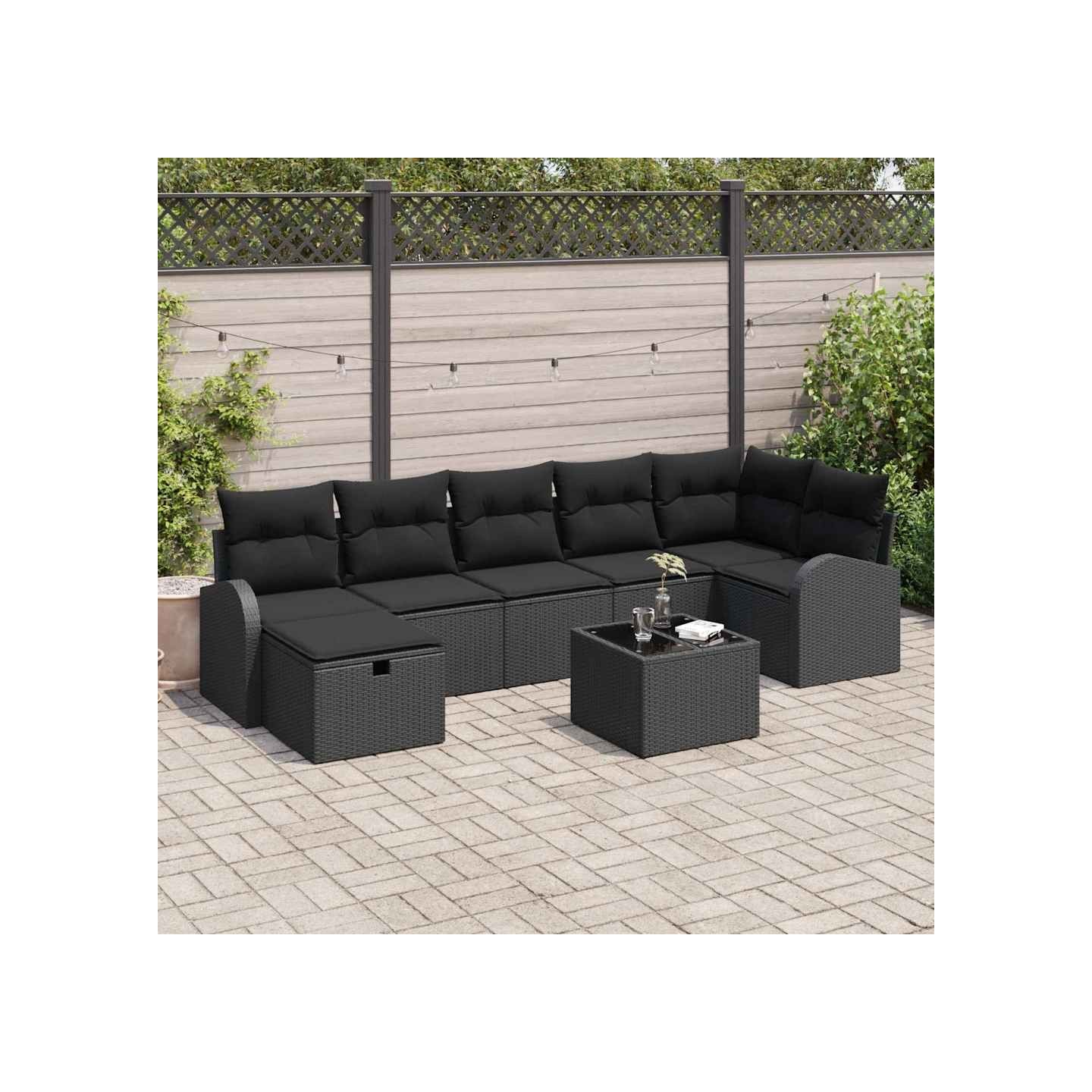 Ensemble de Canapés 8 pc Noir polyrotin