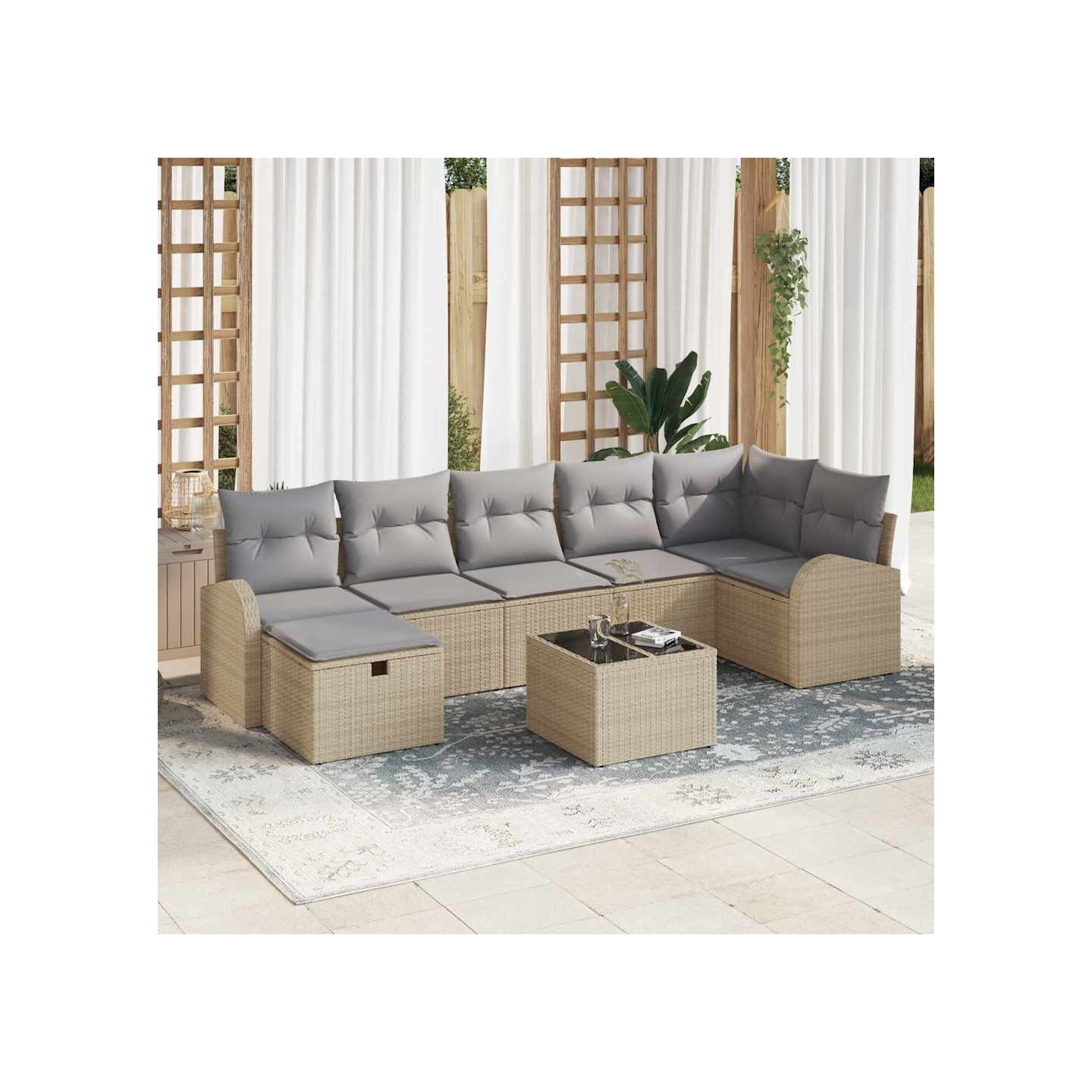 Ensemble de Canapés 8 pc Beige et Gris clair polyrotin