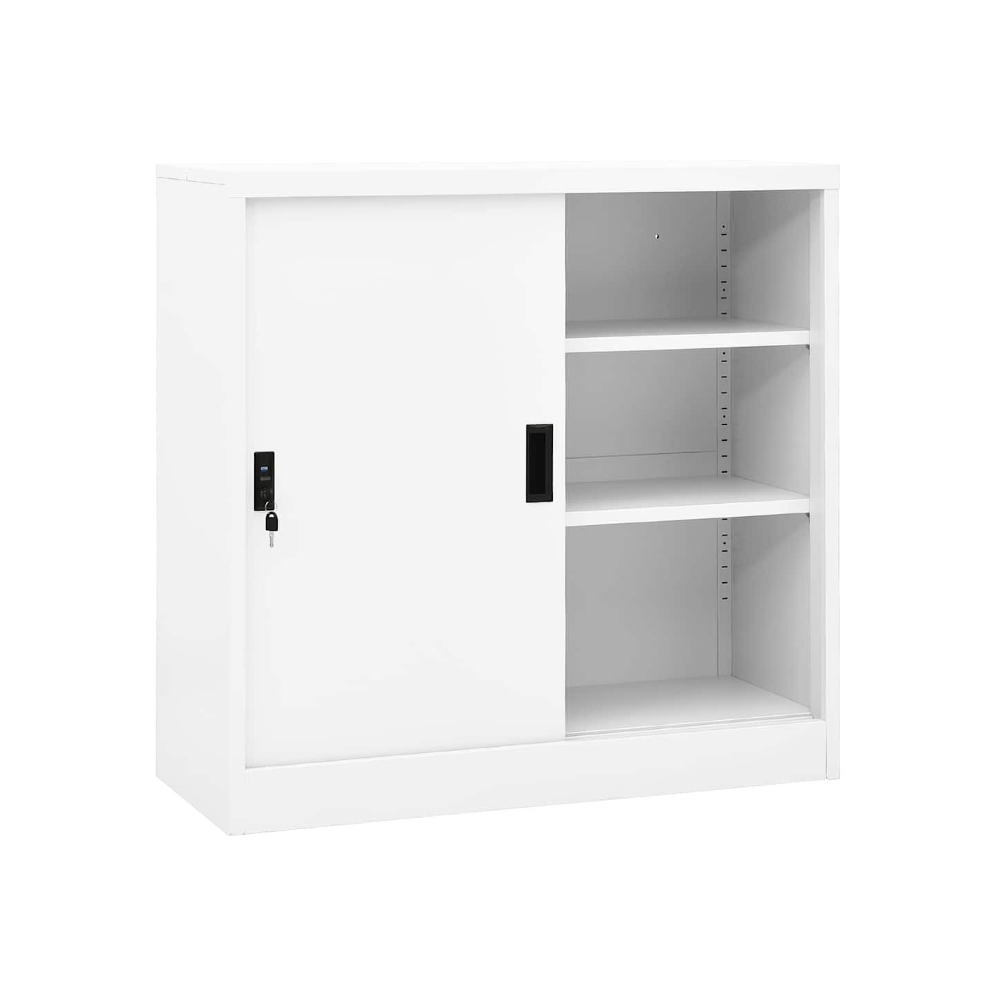 Armoire de bureau avec porte coulissante Blanc 90x40x90cm Acier