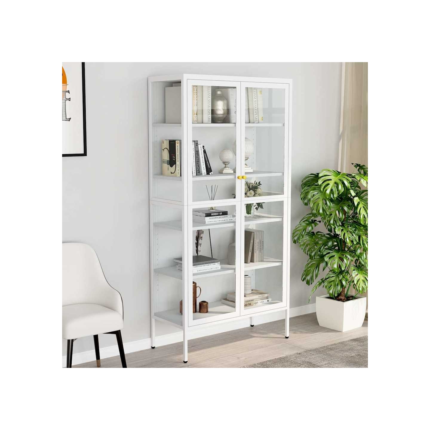 Vitrine d'exposition Blanc 90x40x180 cm Acier et verre trempé
