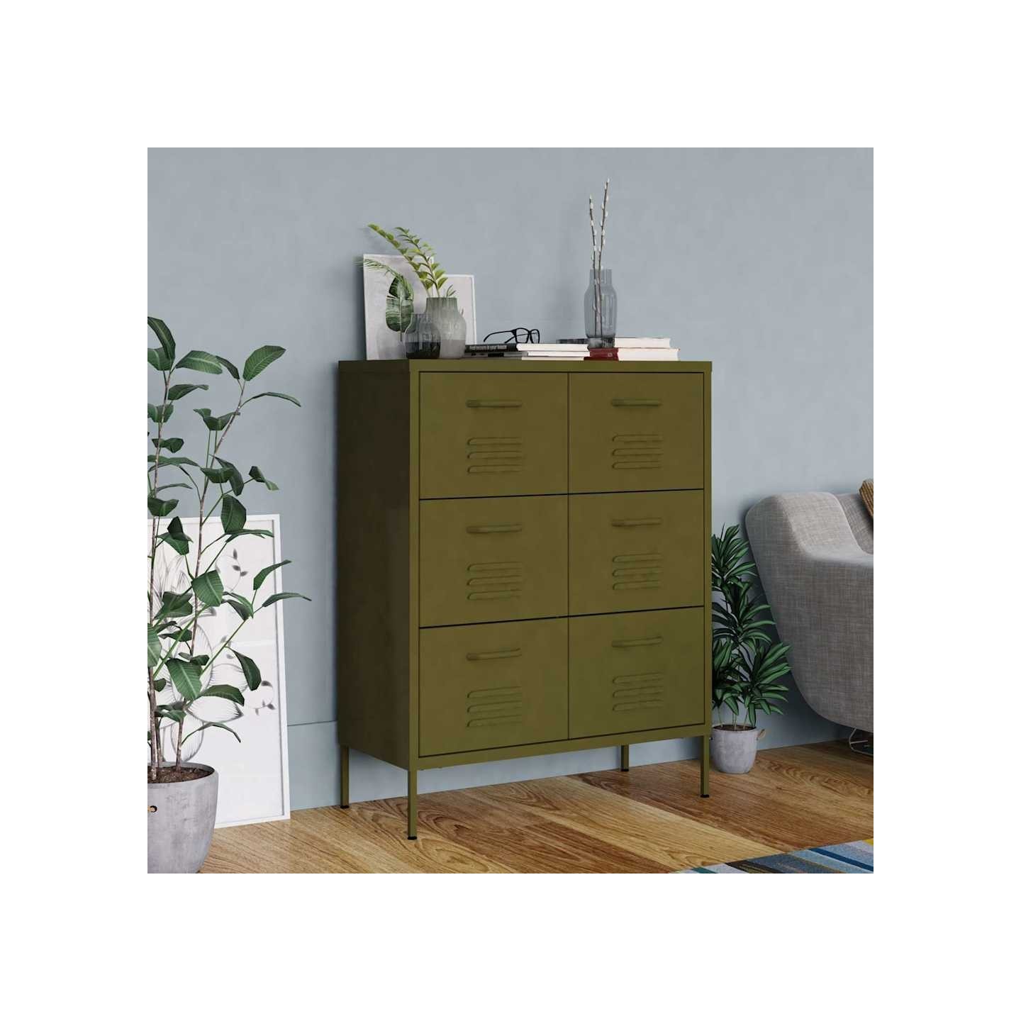Armoire à tiroirs Vert olive 80x35x101,5 cm Acier