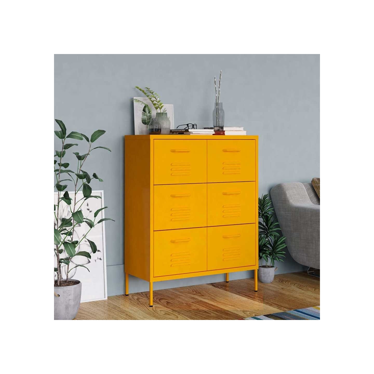 Armoire à tiroirs Jaune moutarde 80x35x101,5 cm Acier