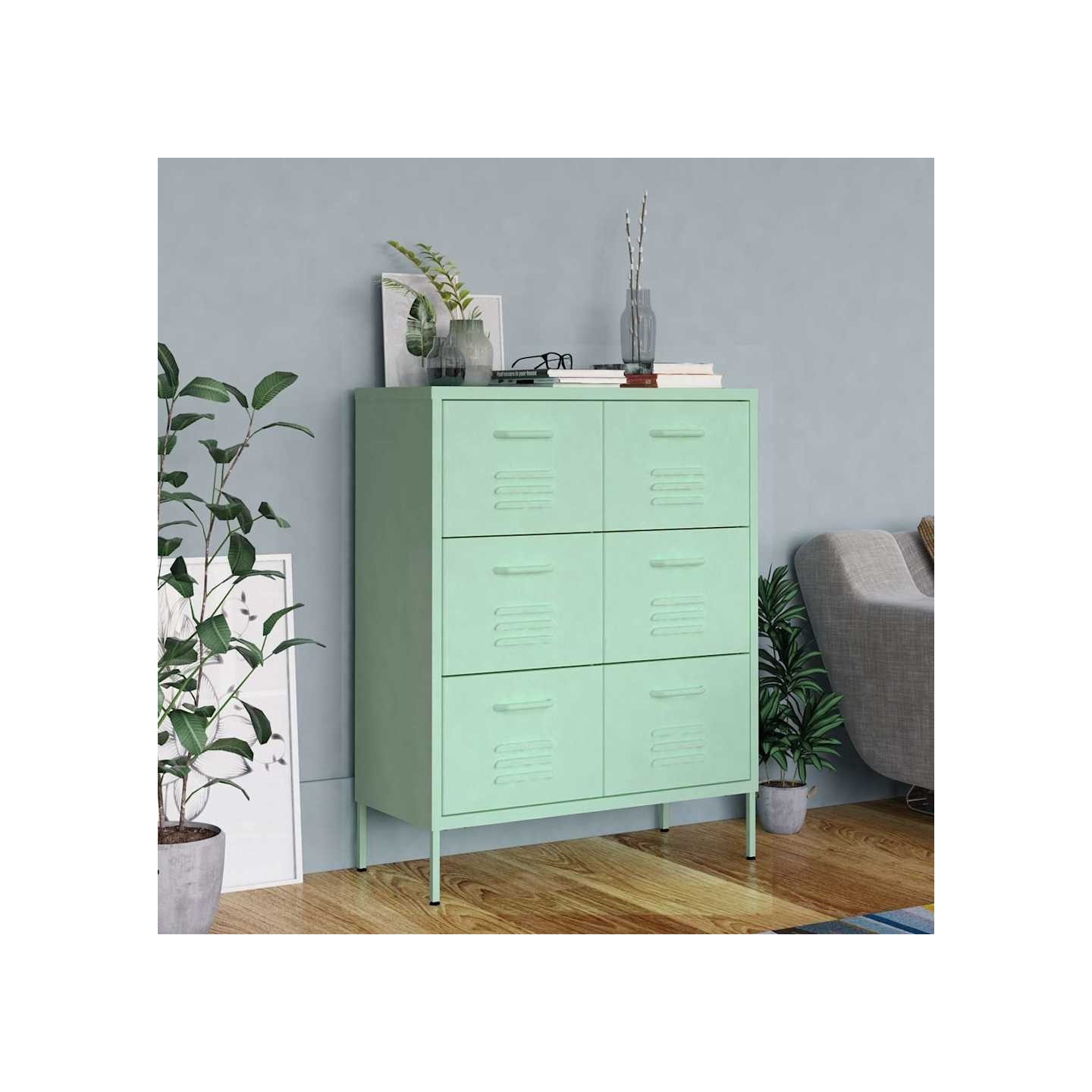 Armoire à tiroirs Vert menthe 80x35x101,5 cm Acier