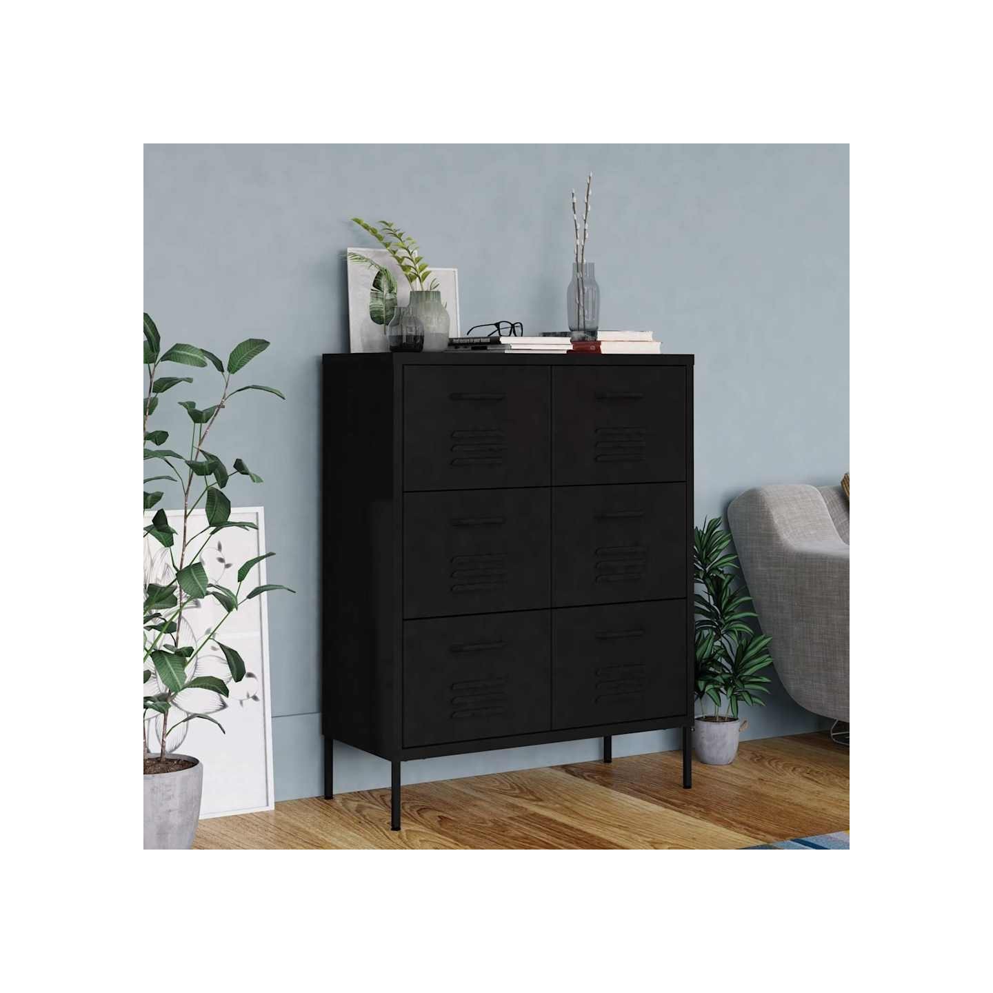 Armoire à tiroirs Noir 80x35x101,5 cm Acier