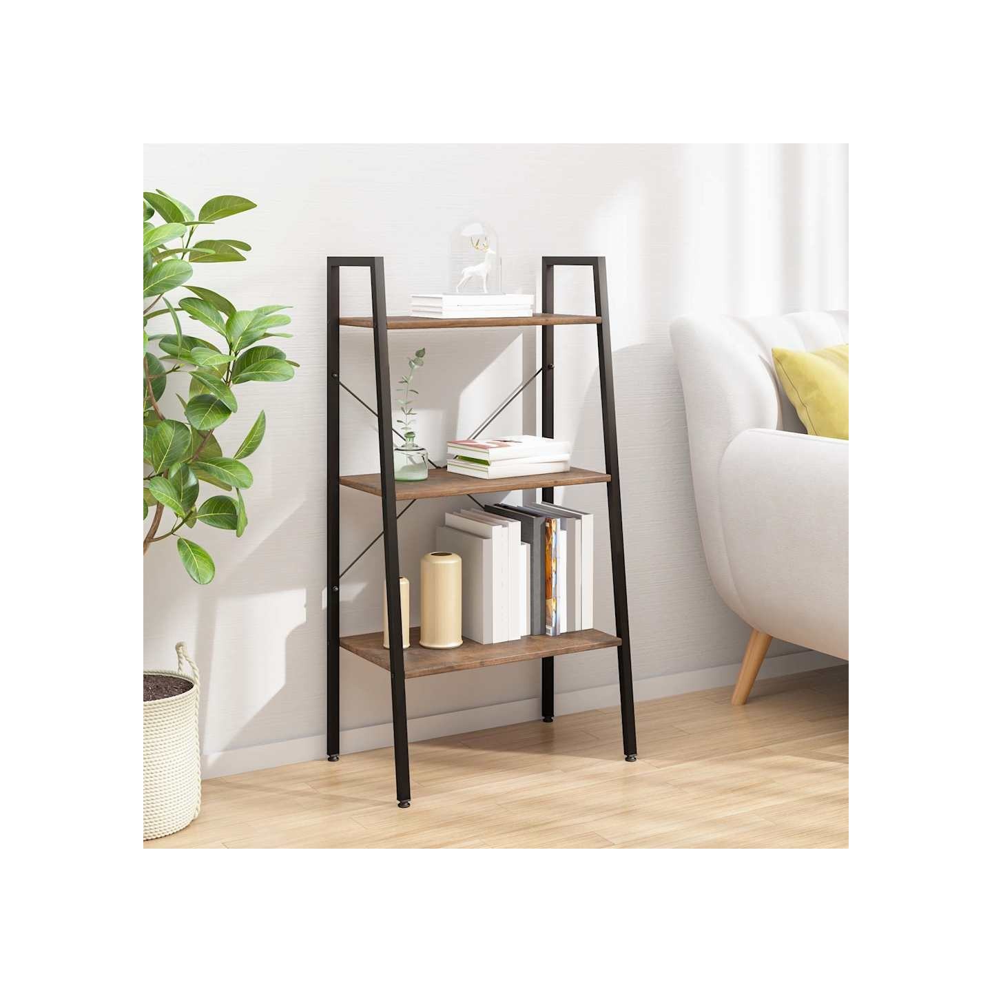Étagère sur pied 3 niveaux Marron foncé et noir 56x35x108 cm