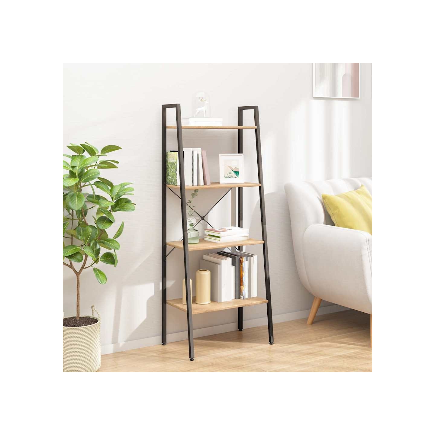 Étagère sur pied 4 niveaux Marron clair et noir 56x35x140 cm