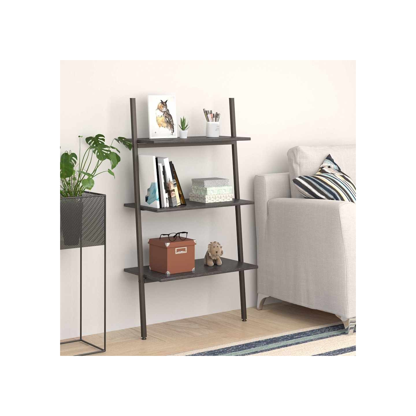 Étagère inclinée à 3 niveaux Noir 64x34x116 cm