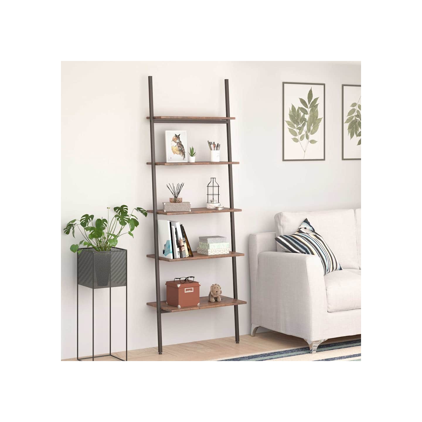Étagère inclinée à 5 niveaux Marron foncé et noir 64x34x185,5cm