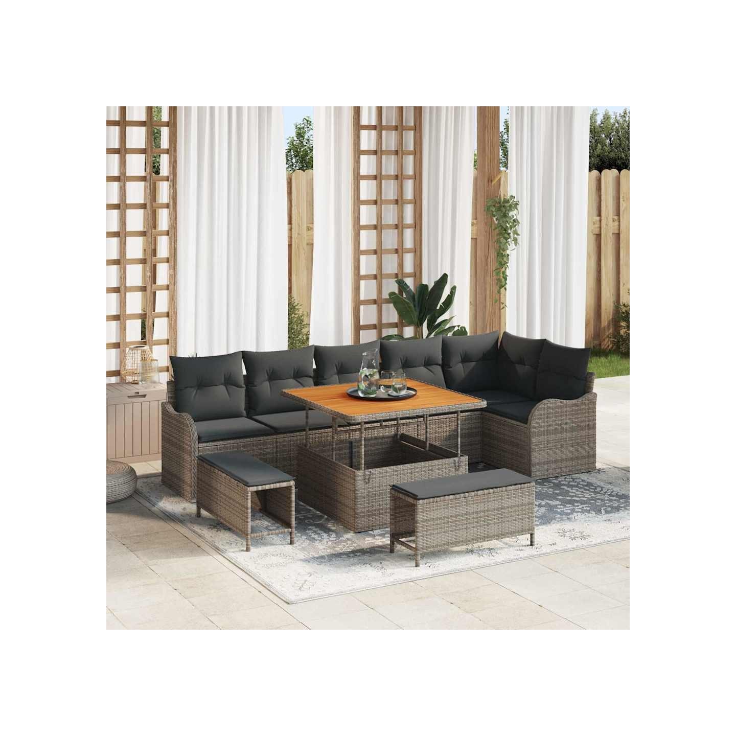 Ensemble de canapé de jardin 9 pièces 8-Nombre de places Gris