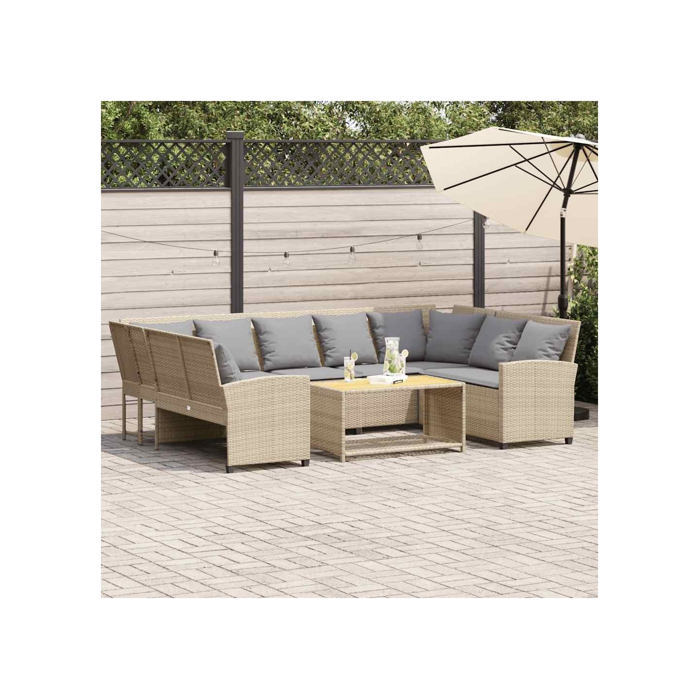 Canapé de jardin avec coussins beige résine tressée