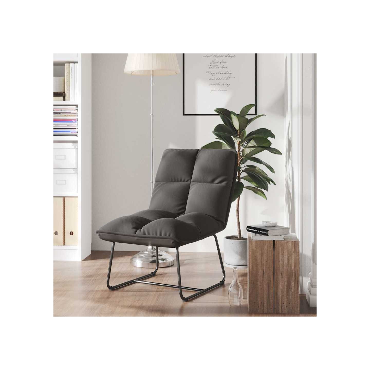 Chaise de détente avec cadre en métal Gris foncé Velours